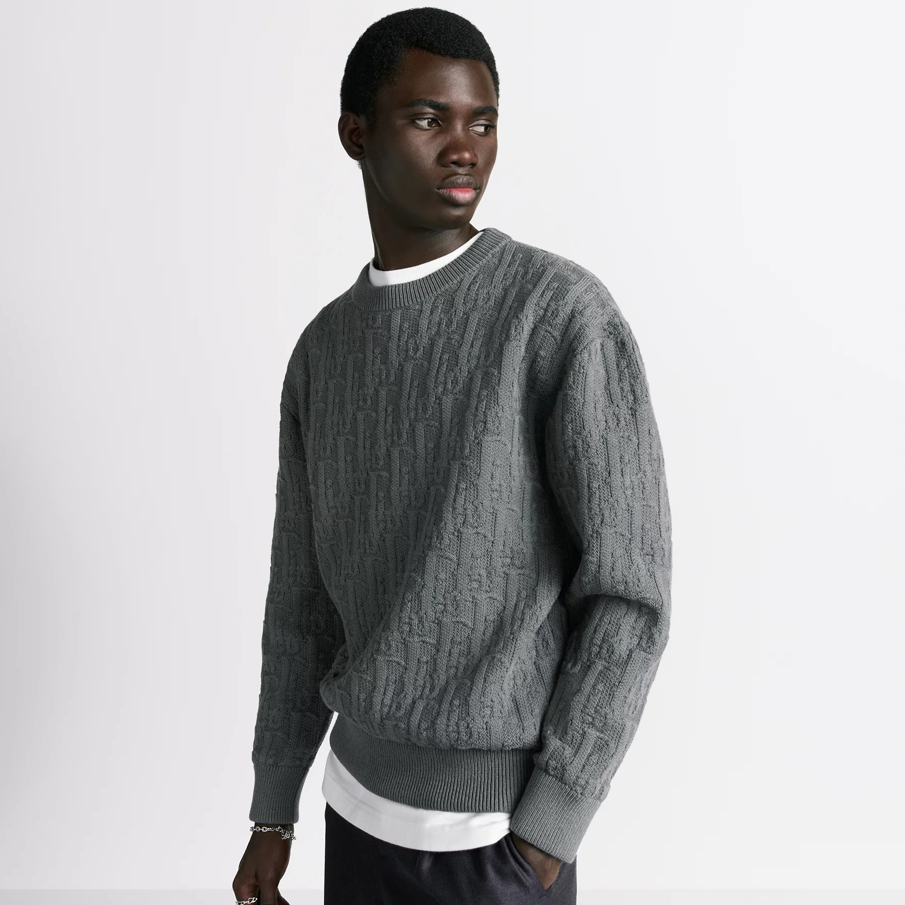 NIGO Dior Men's Spring and Autumn Solid Color Printed Ribbed Crew Neck Knit Sweater #nigo74476