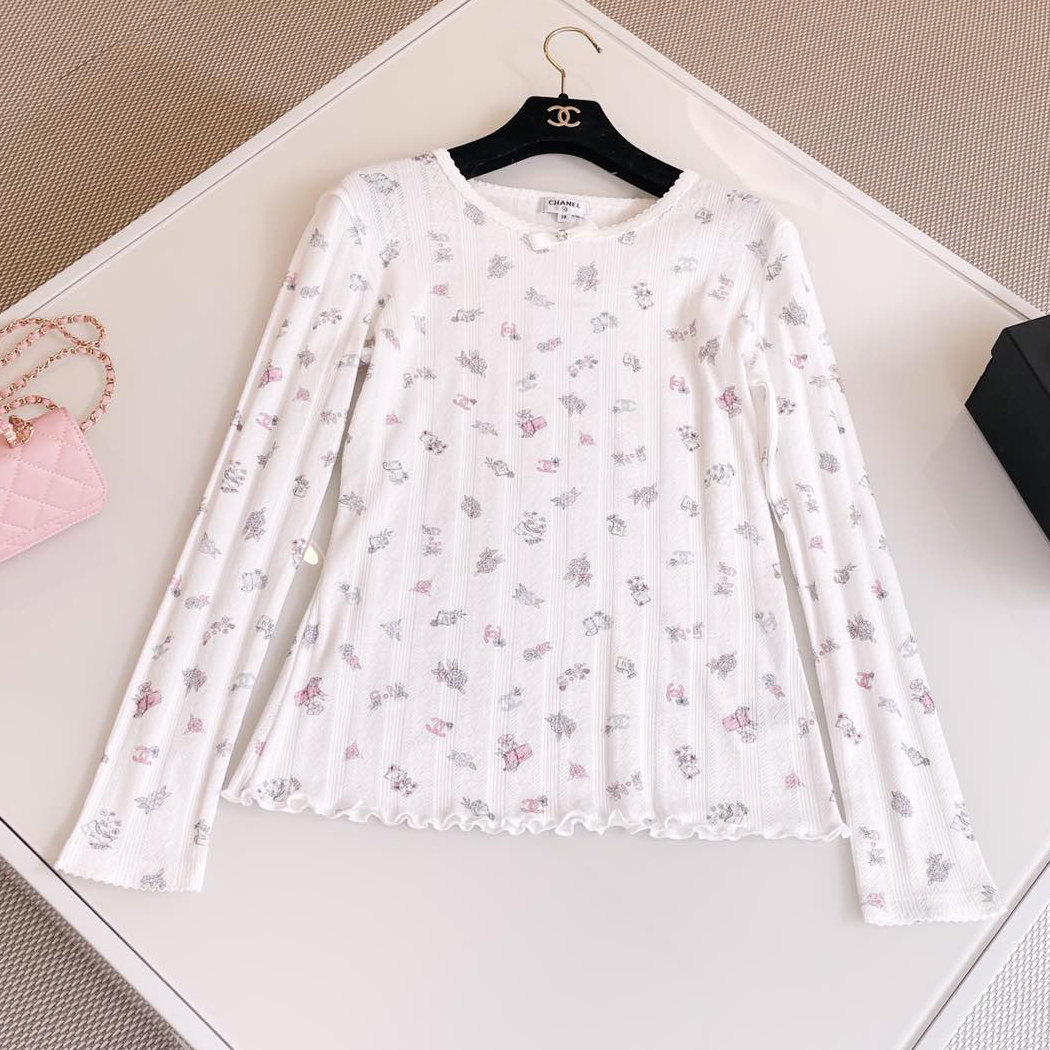 NIGO Chanel Women's Summer White Bow Rhinestone Hollow Lace Knit Long Sleeve Top #nigo74473