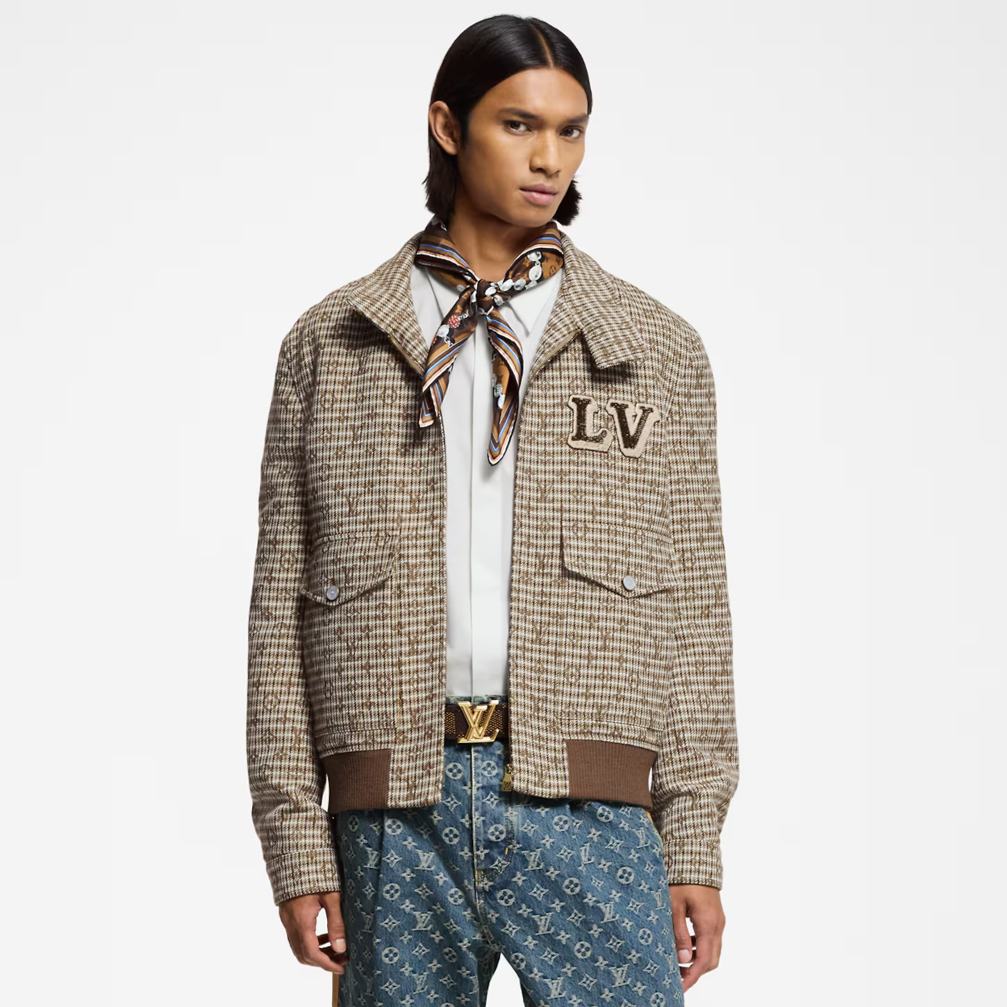 NIGO Louis Vuitton Men's Fall And Winter Embroidered Label Plaid Wool Jacquard Drawstring Zipper Long Sleeved Jacket #nigo74488