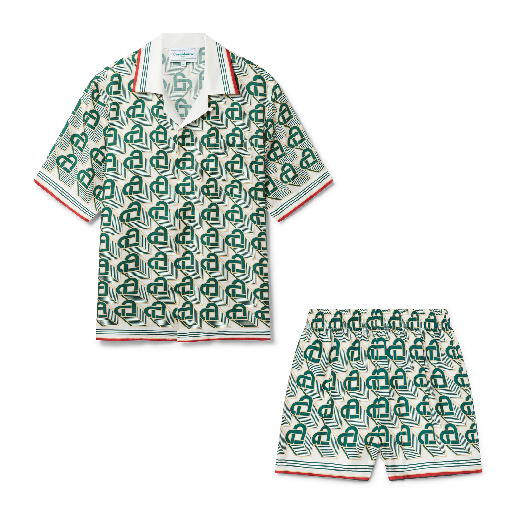 NIGO Casablanca Men's Summer Gradient Heart Printed Silk Short Sleeve Shirt Casual Elastic Lace-Up Shorts Ngvp #nigo74512