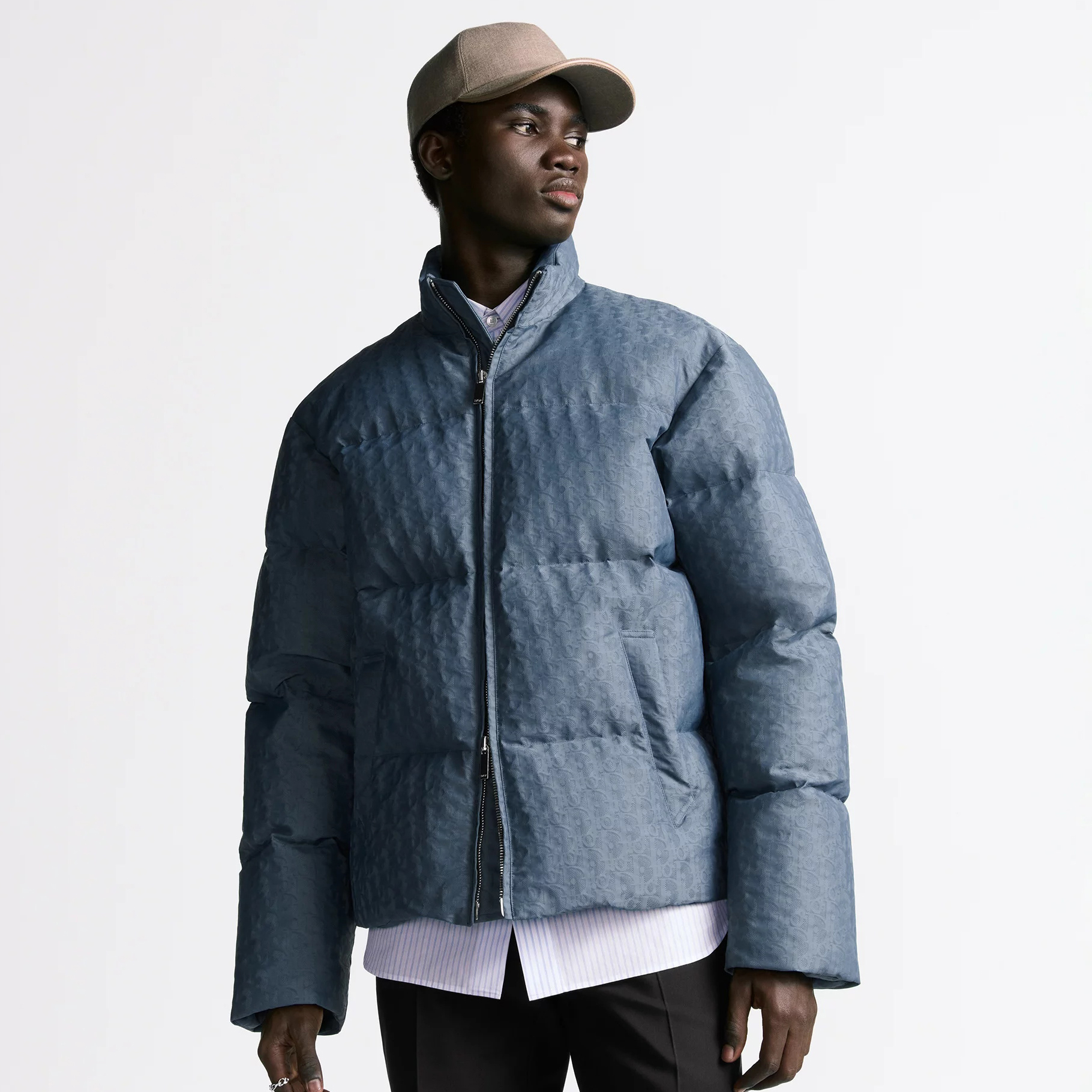 Nigo Dior Men's Fall And Winter Blue Dark Logo Print Lapel Single Breasted Long Sleeved Puffer Down Jacket #nigo74511