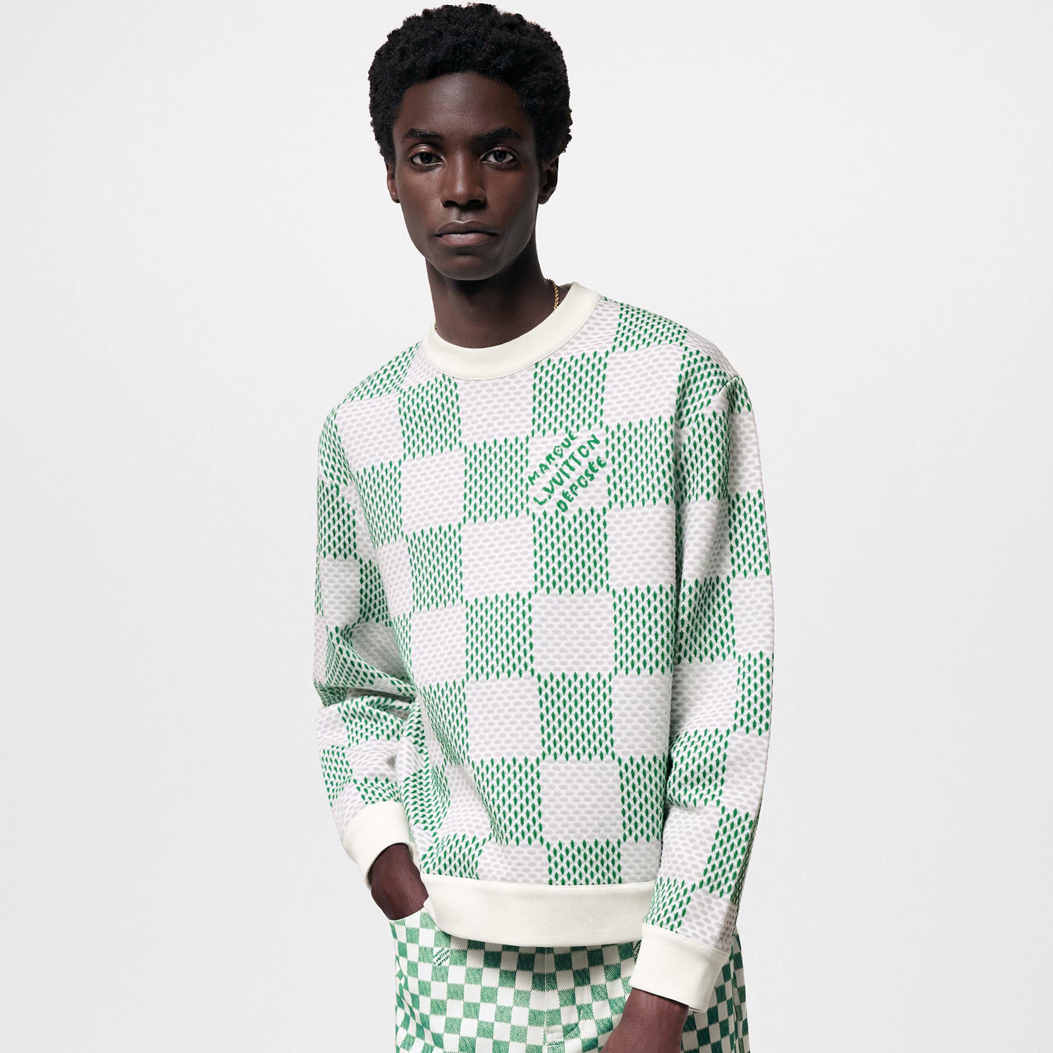 NIGO Louis Vuitton Men's Spring and Autumn Checkerboard Letter Logo Round Neck Drop Shoulder Long Sleeve Sweatshirt #nigo74531