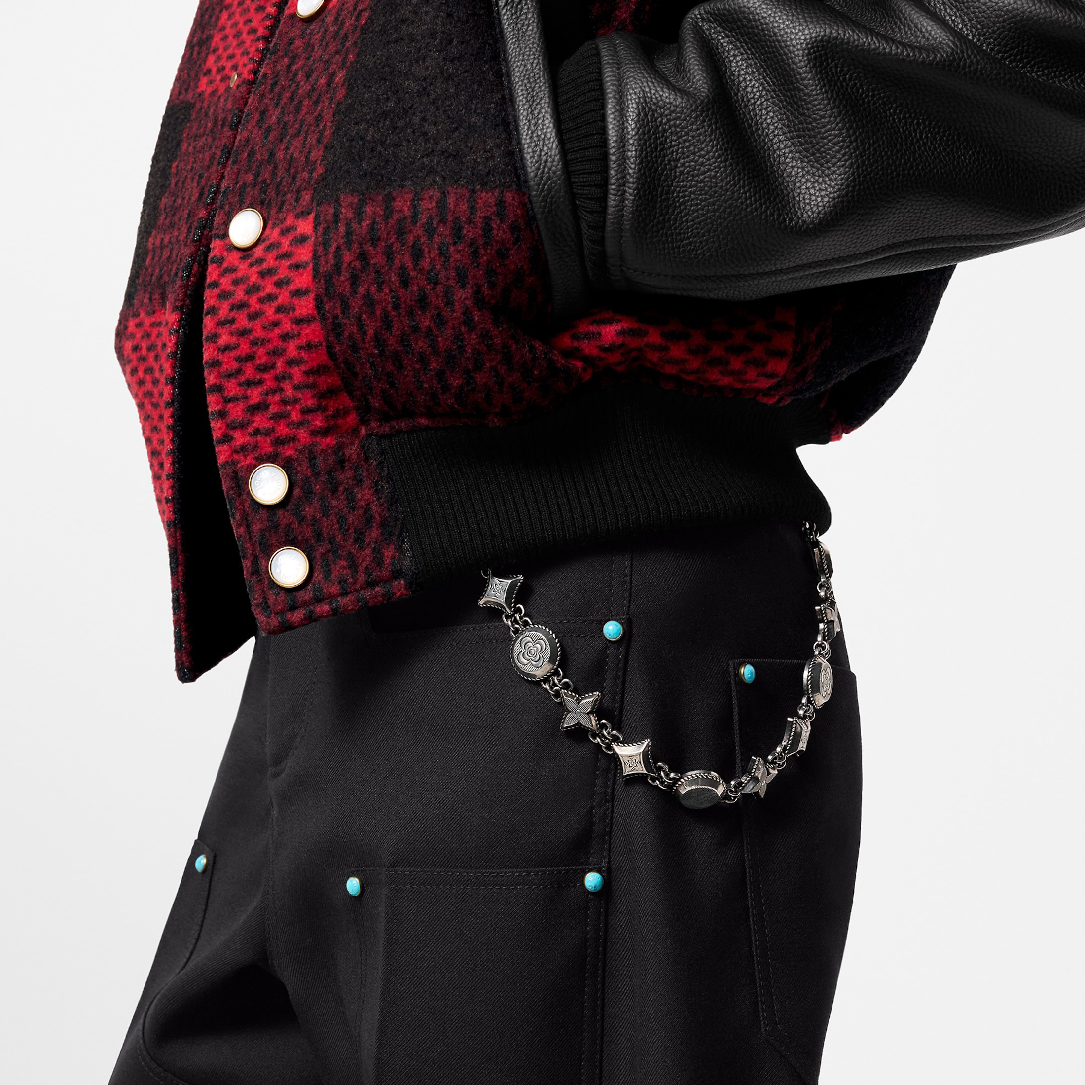 NIGO Louis Vuitton Men's Silver Monogrammed Printed Metal Chain Trouser Chain Jewelry #nigo74519