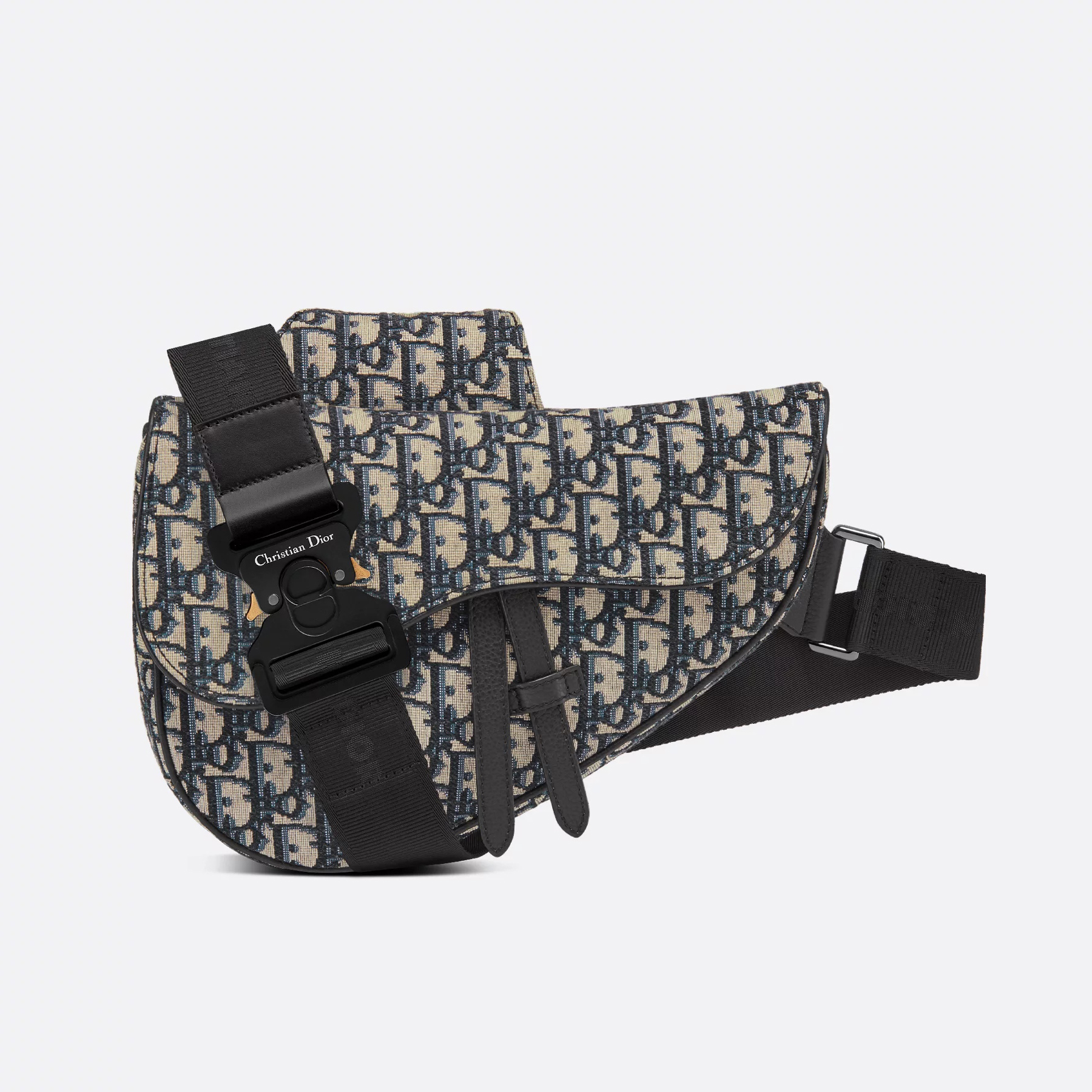 NIGO Dior Men's Black Embossed Pattern Magnetic Flap Leather Quilted Canvas Crossbody Bag Bags #nigo74515