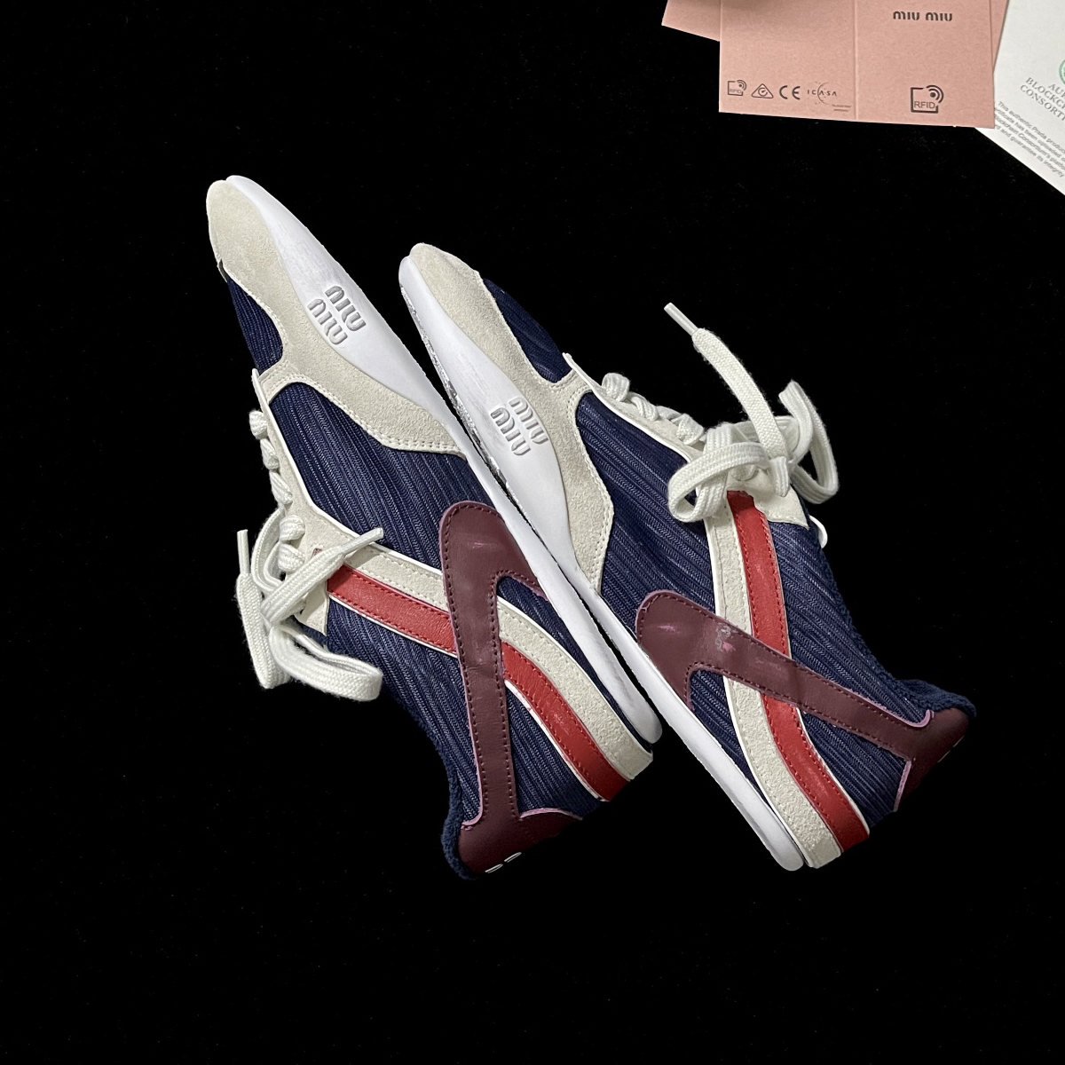 NIGO MiuMiu Women's Colorblocking Comfortable Flat Bottom Non Slip Wear Resistant Breathable Low Top Lace-up Casual Shoes #nigo74516