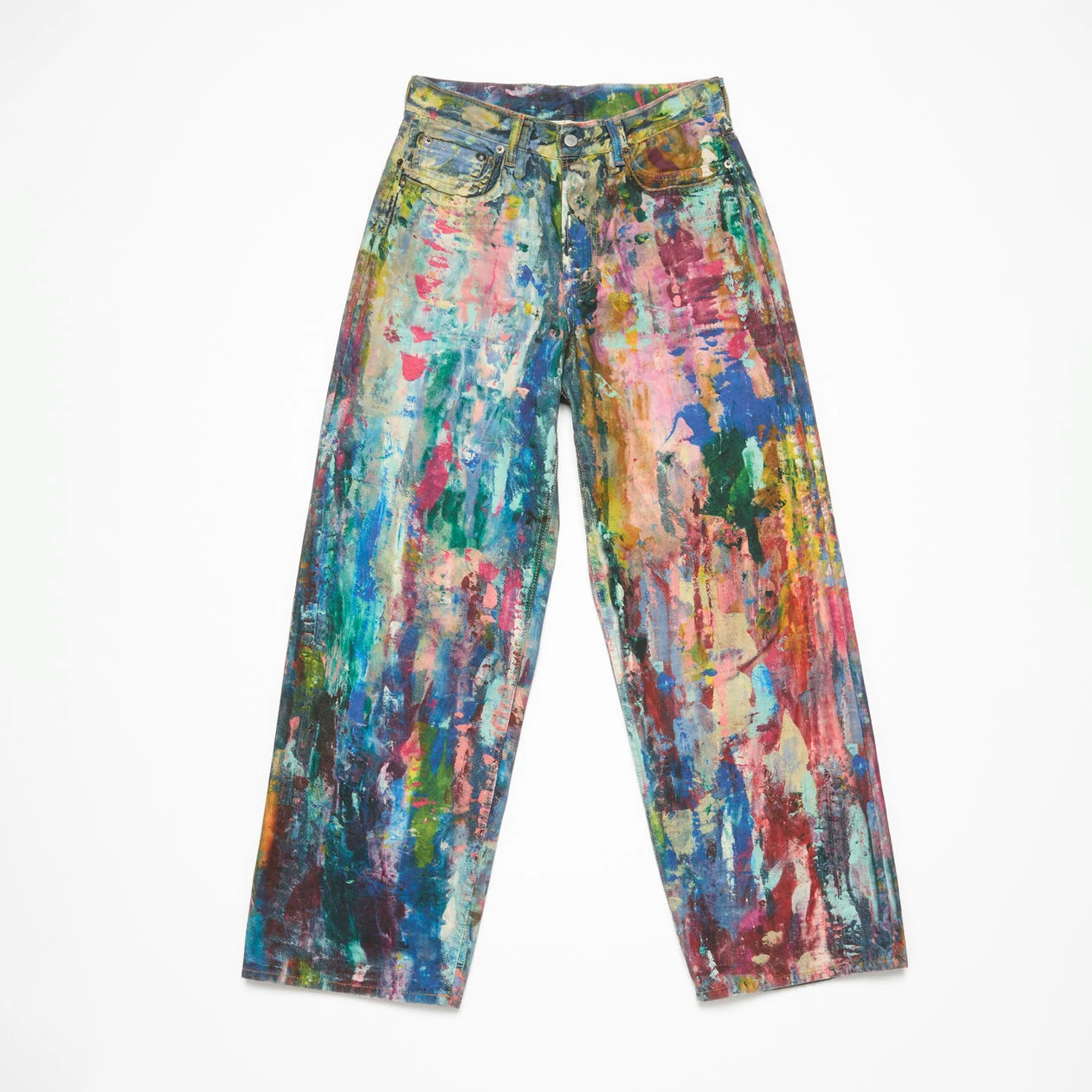 NIGO Acne Studios Women's Graffiti Printed Baggy Fit Low Waist Solid Color Cotton Seasonal Straight Leg Denim Pants Ngvp #nigo9729