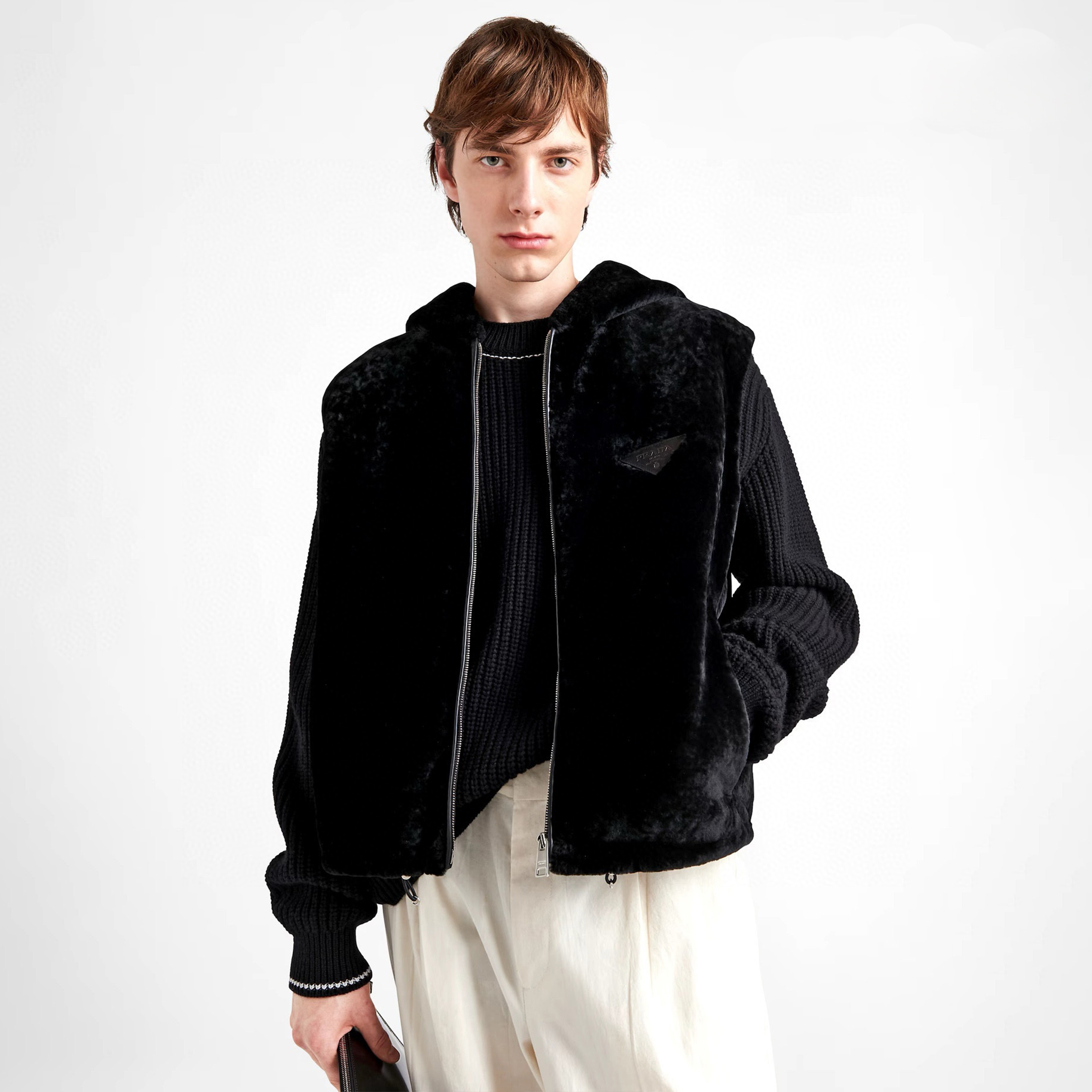 NIGO Prada Wool Leather Men's Vest Black Fashion Trend Retro Sport Style Luxury Hooded Sleeveless Casual Jacket #nigo71794