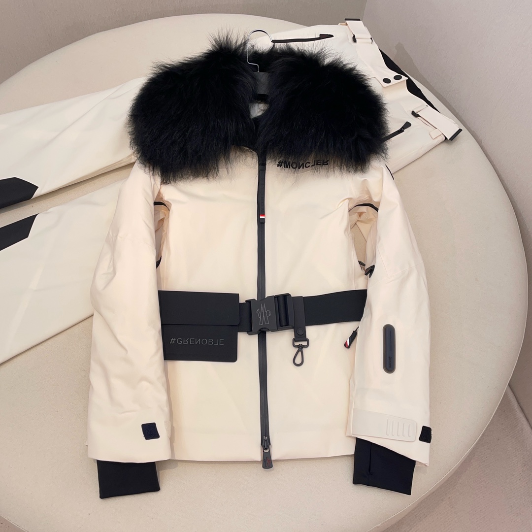 NIGO Moncler Grenoble Women's Autumn/winter Flap Lapel Zip Long Sleeve Jacket Ski Suit Letter Mid Waist Fitted Micro Casual Pants White #nigo71795