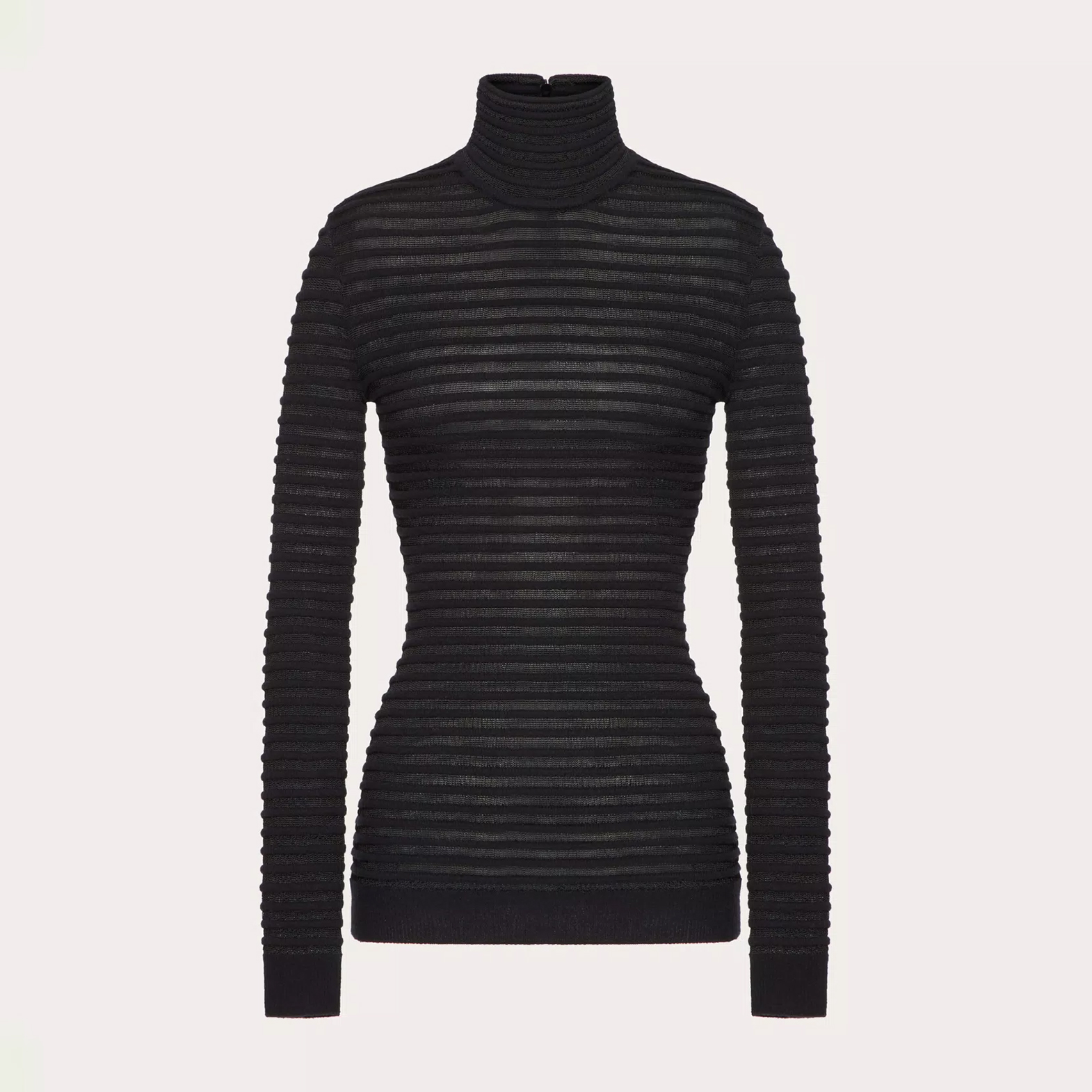 NIGO Valentino Women's Black Striped High Neck Zipper Viscose And Wool Spring Autumn Winter Slim Long Sleeve Sweater Ngvp #nigo9726
