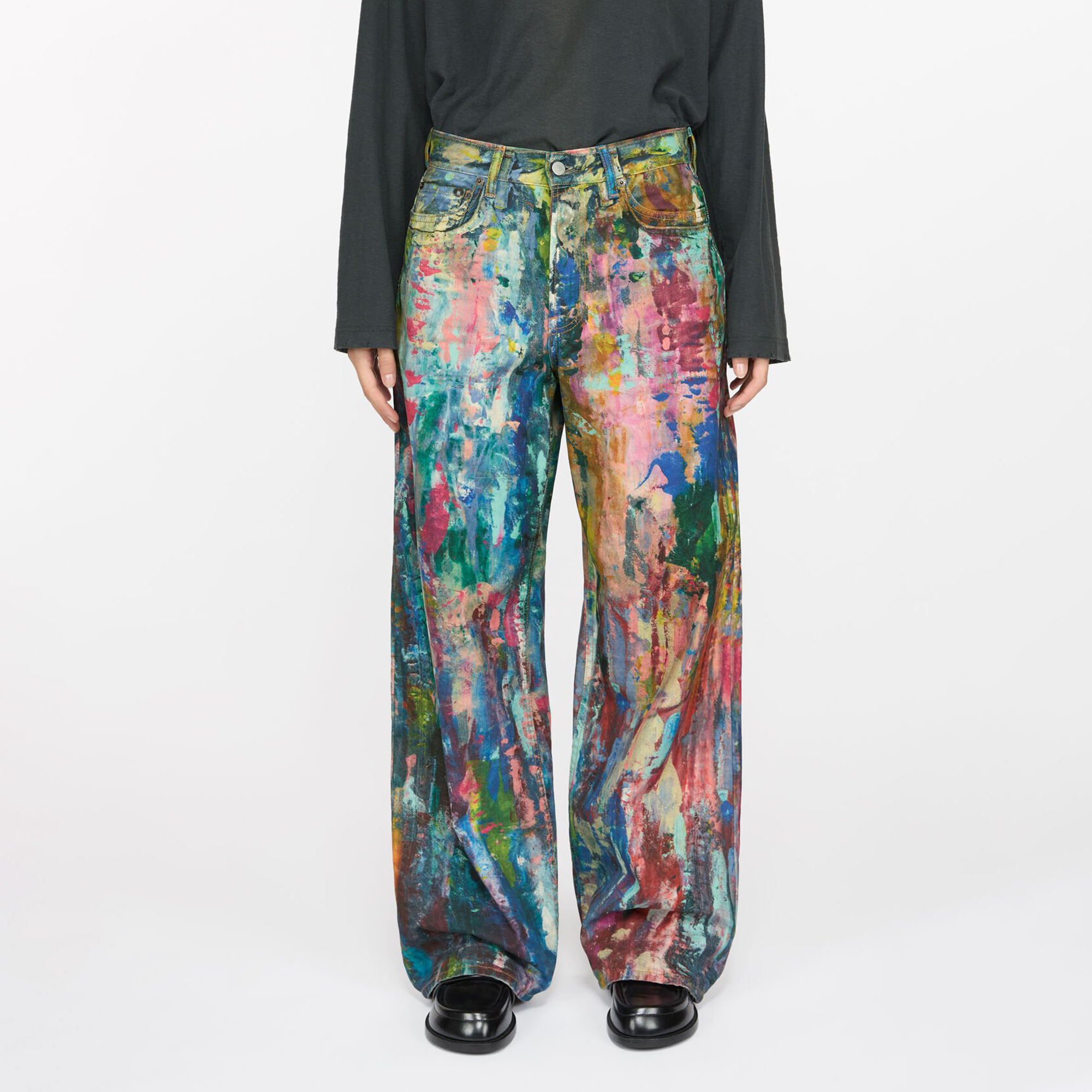 NIGO Acne Studios Women's Graffiti Printed Baggy Fit Low Waist Solid Color Cotton Seasonal Straight Leg Denim Pants Ngvp #nigo9729