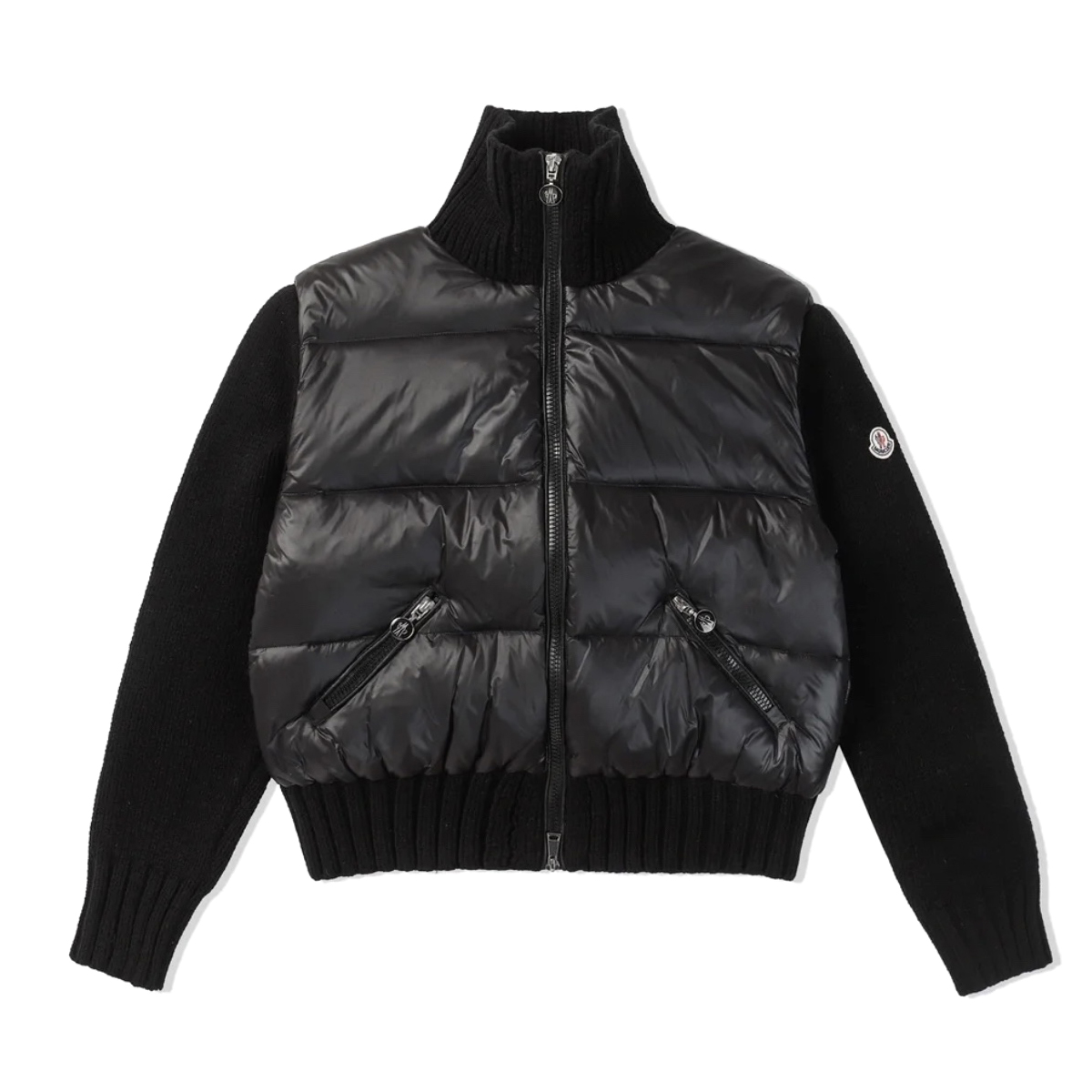 NIGO Moncler Women's Autumn and Winter Solid Color High Collar Wool Knit Splicing Thin Down Zipper Long Sleeve Jacket #nigo74549