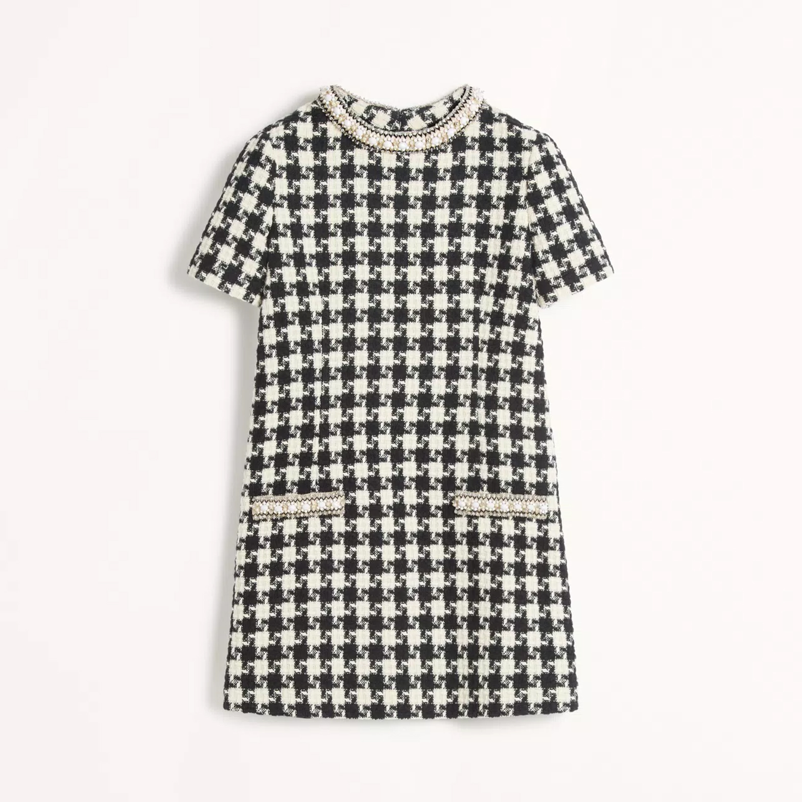 NIGO Valentino Women's Summer Embroidered Damir Light Tweed Rhinestone Round Neck Check Fitted Short Dresses Ngvp #nigo9733