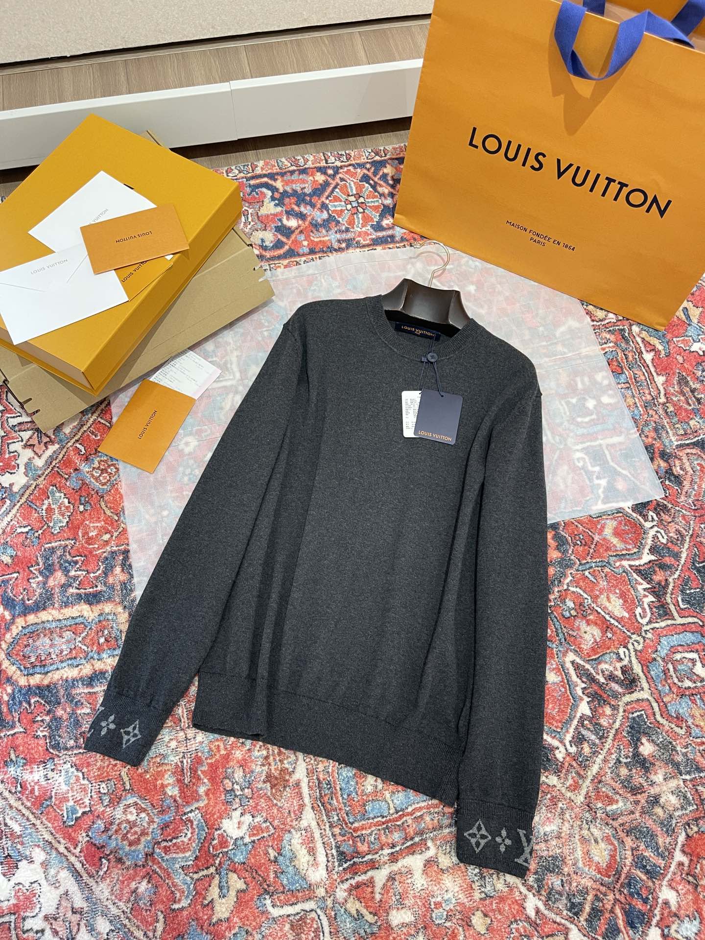 NIGO Louis Vuitton Men's Spring and Autumn Solid Color Logo Printed Crew Neck Pullover Cashmere Sweater #nigo74551