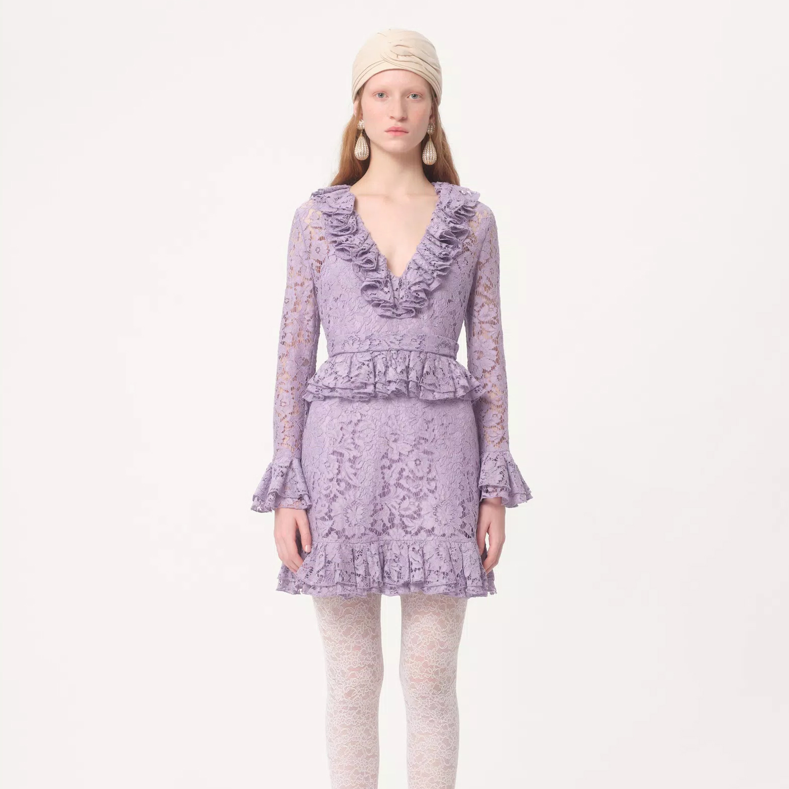 NIGO Valentino Women's Spring And Autumn Heavy Lace V-Neck Solid Color Fit Short Long Sleeve Dresses Ngvp #nigo9732