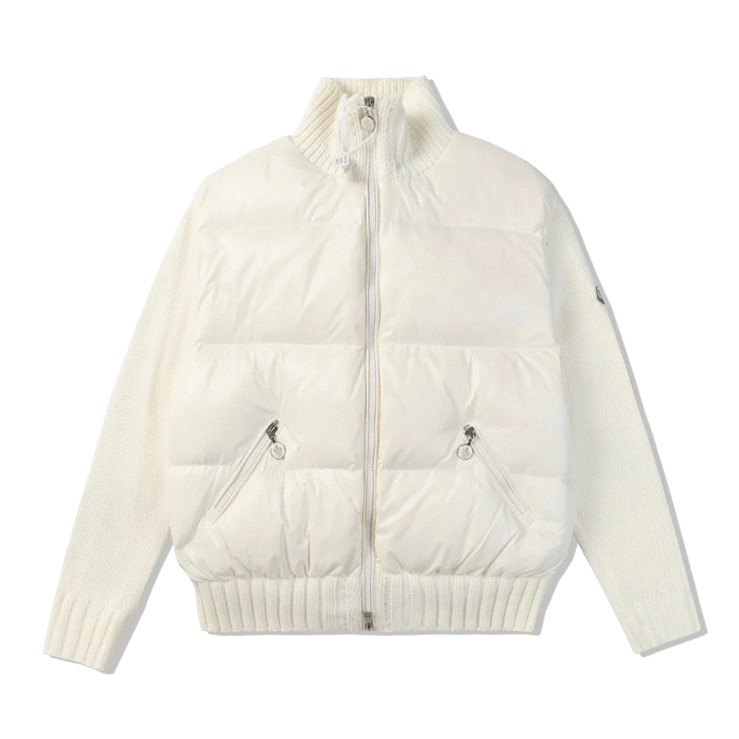 NIGO Moncler Women's Autumn and Winter Solid Color High Collar Wool Knit Splicing Thin Down Zipper Long Sleeve Jacket #nigo74549