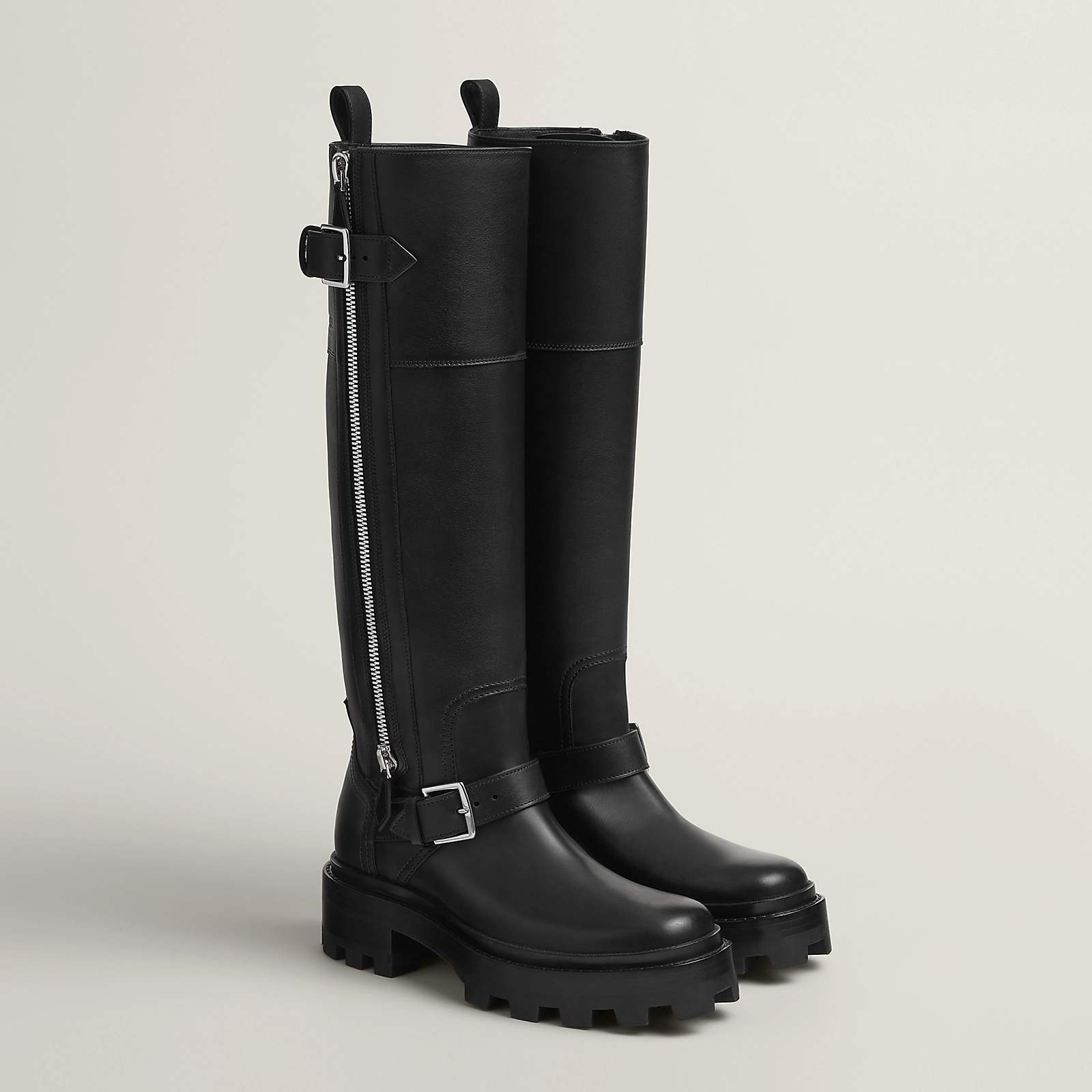 NIGO Hermes Women's Autumn And Winter Cowhide High Jaime Boots Solid Color Round Toe Zipper Casual Shoes Ngvp #nigo9734