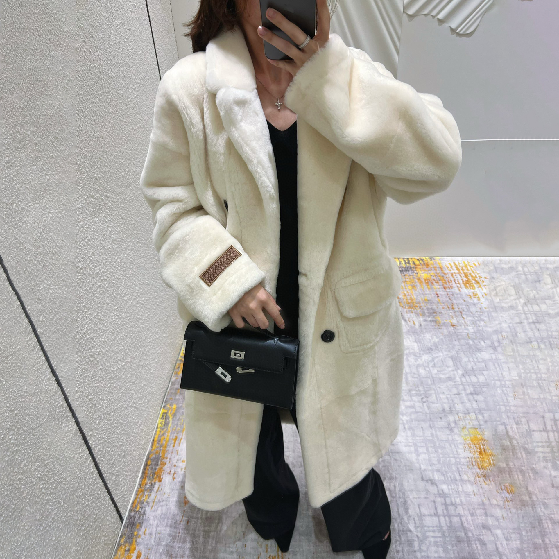 NIGO Brunello Cucinelli Women's Winter Solid Color Long Wool Fabric Leather Lining Double Breasted Coat Jacket #nigo74554