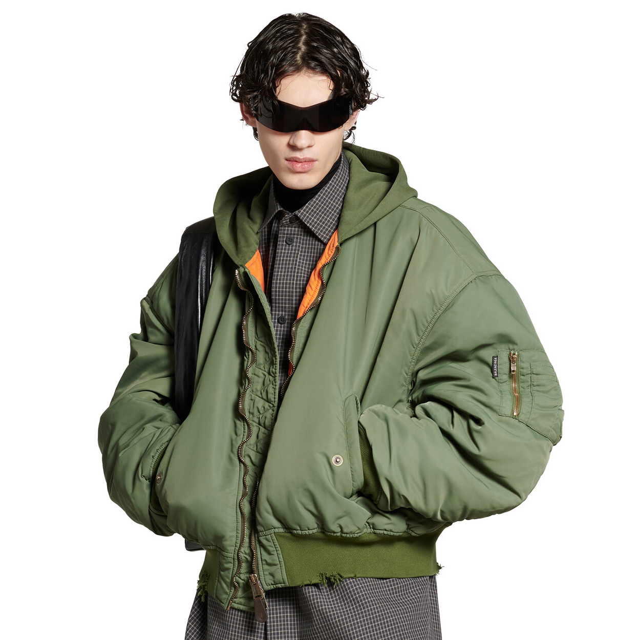 NIGO Balenciaga Men's Women's Solid Color Hooded Aviator Jacket Logo Zipper Long Sleeve Jacket #nigo74564