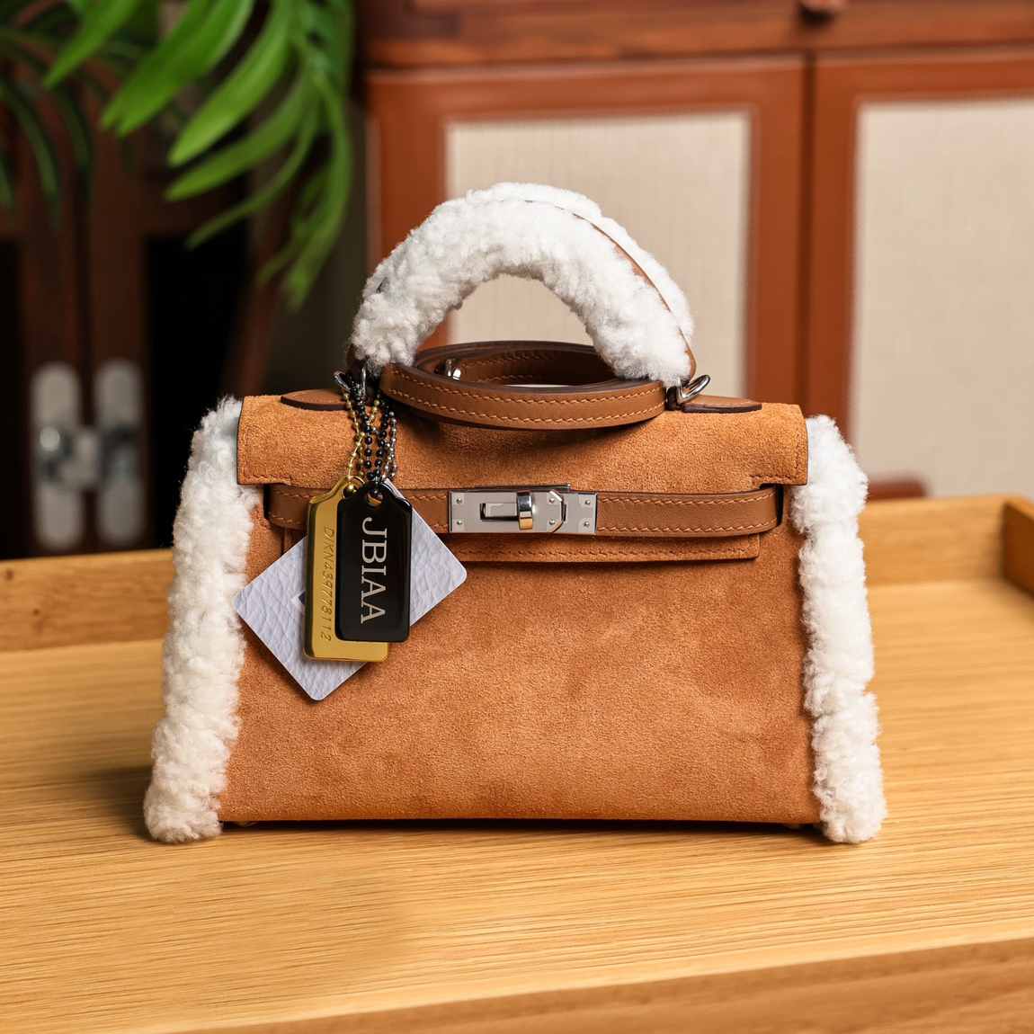 NIGO Hermes Kelly20 Women Golden Brown Suede Plush Fashion Temperament Tote Shoulder Bag Bags #nigo74555
