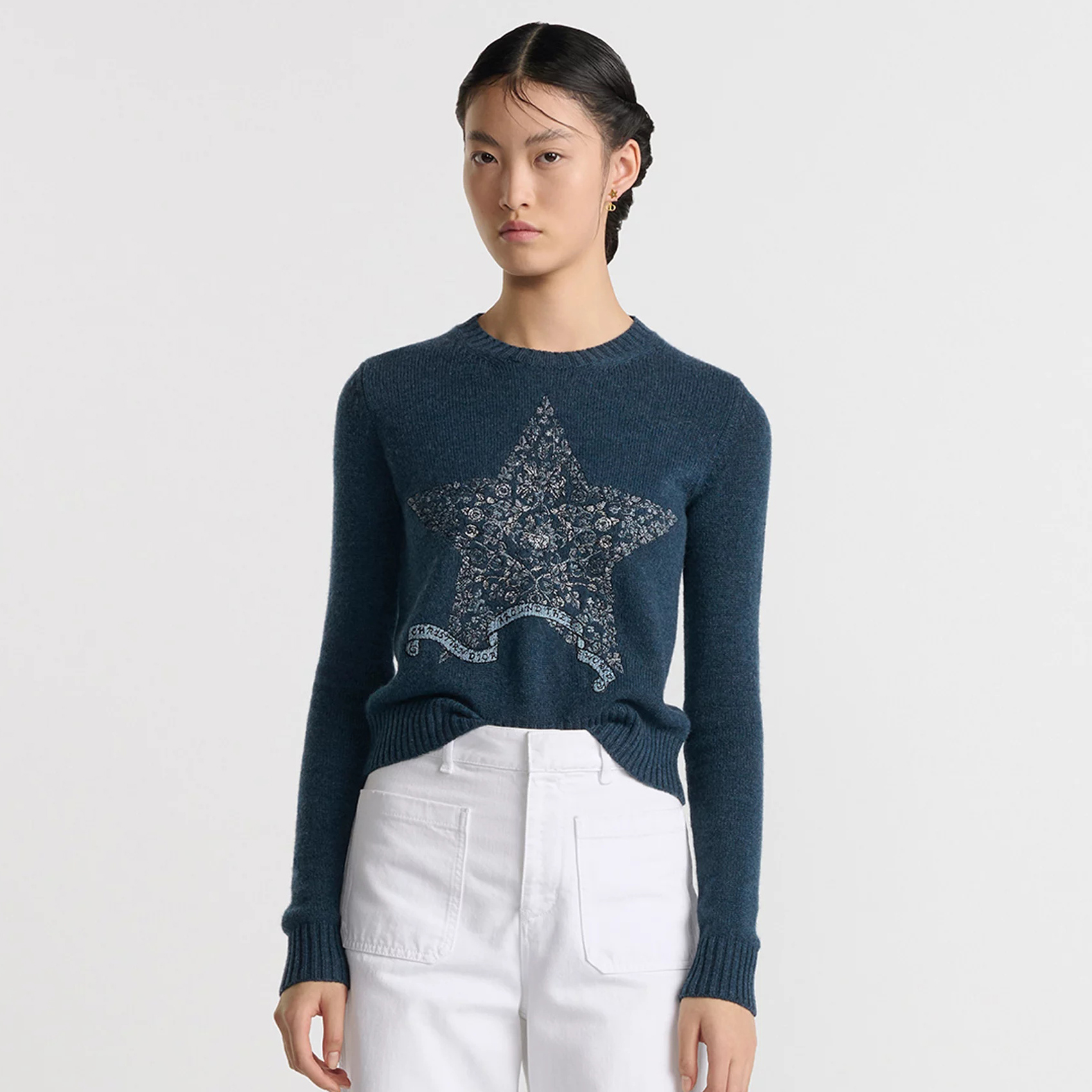 NIGO Dior Women's Spring and Autumn Star Embroidery Pattern Cashmere Knit Crew Neck Sweater #nigo74584