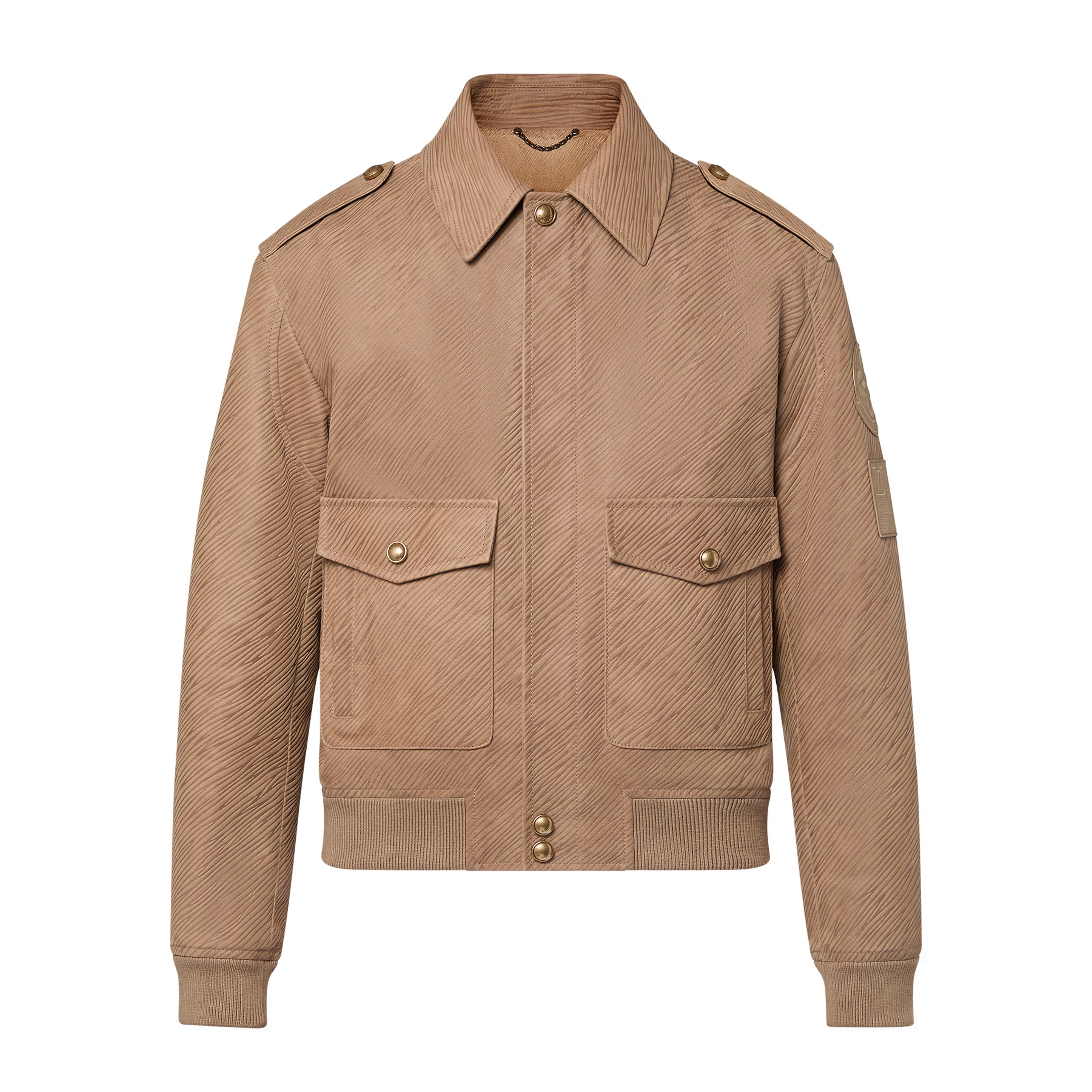 NIGO Louis Vuitton Men's Autumn and Winter Solid Color Lapel Twill Fabric Calfskin Long Sleeve Aviator Jacket #nigo74574