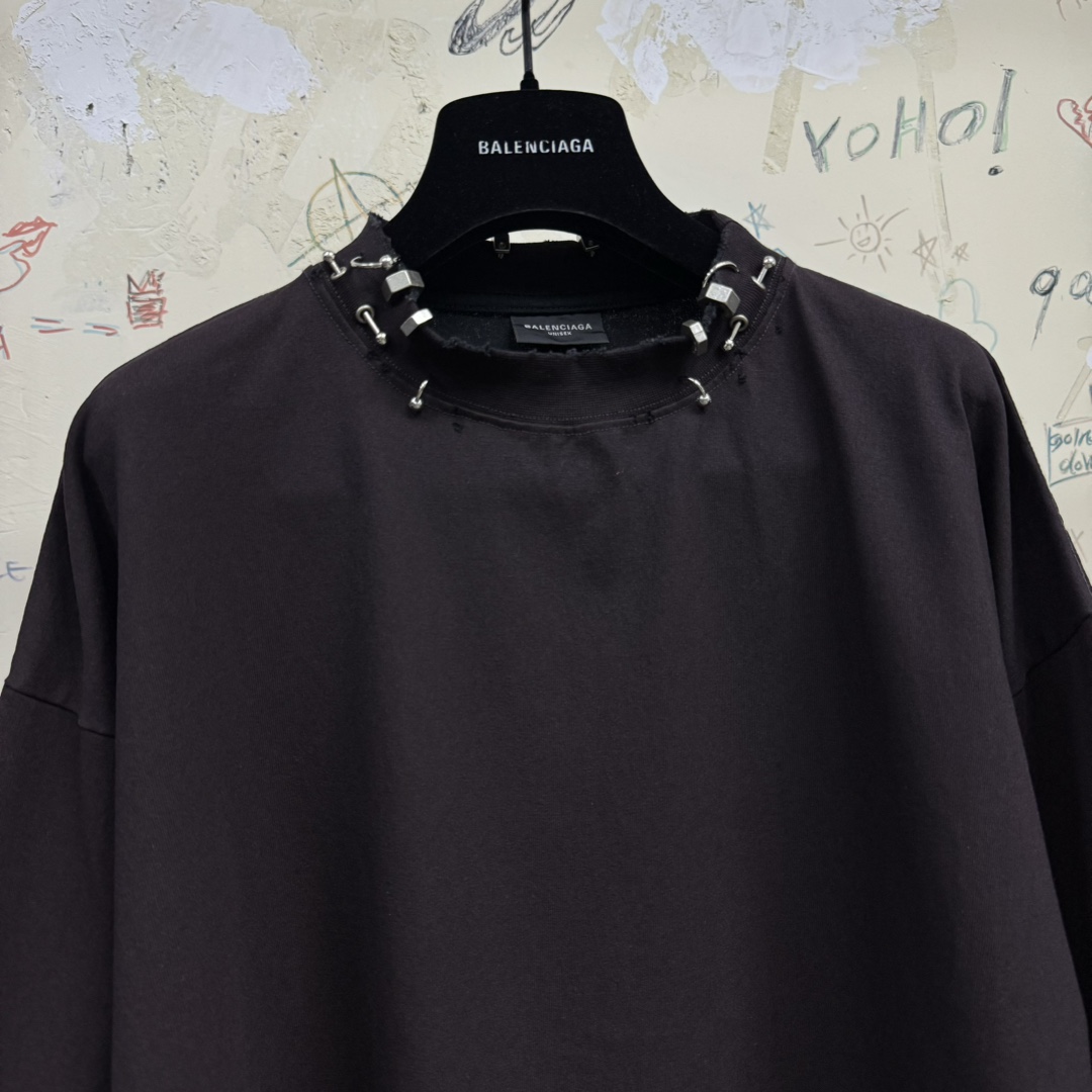 NIGO Balenciaga Men's Women's Spring & Autumn Metal Perforated Neckline Doing Old Loose Solid Color Casual Long Sleeve T-shirt Ngvp #nigo9743