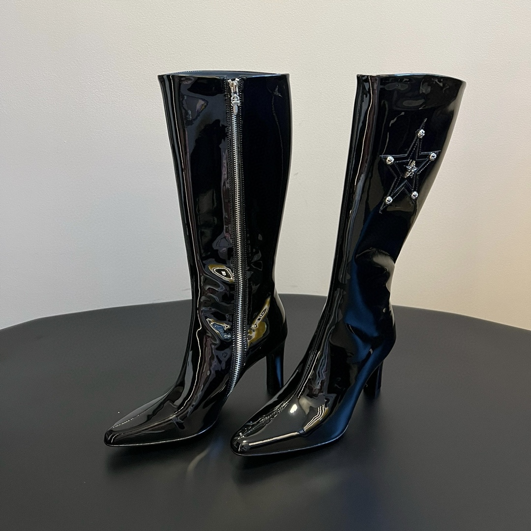 NIGO Chrome Hearts Women's Thigh High Boots Metallic Embellishment Zipper Leather Shoes Fashion Trend High Street Boots #nigo74585