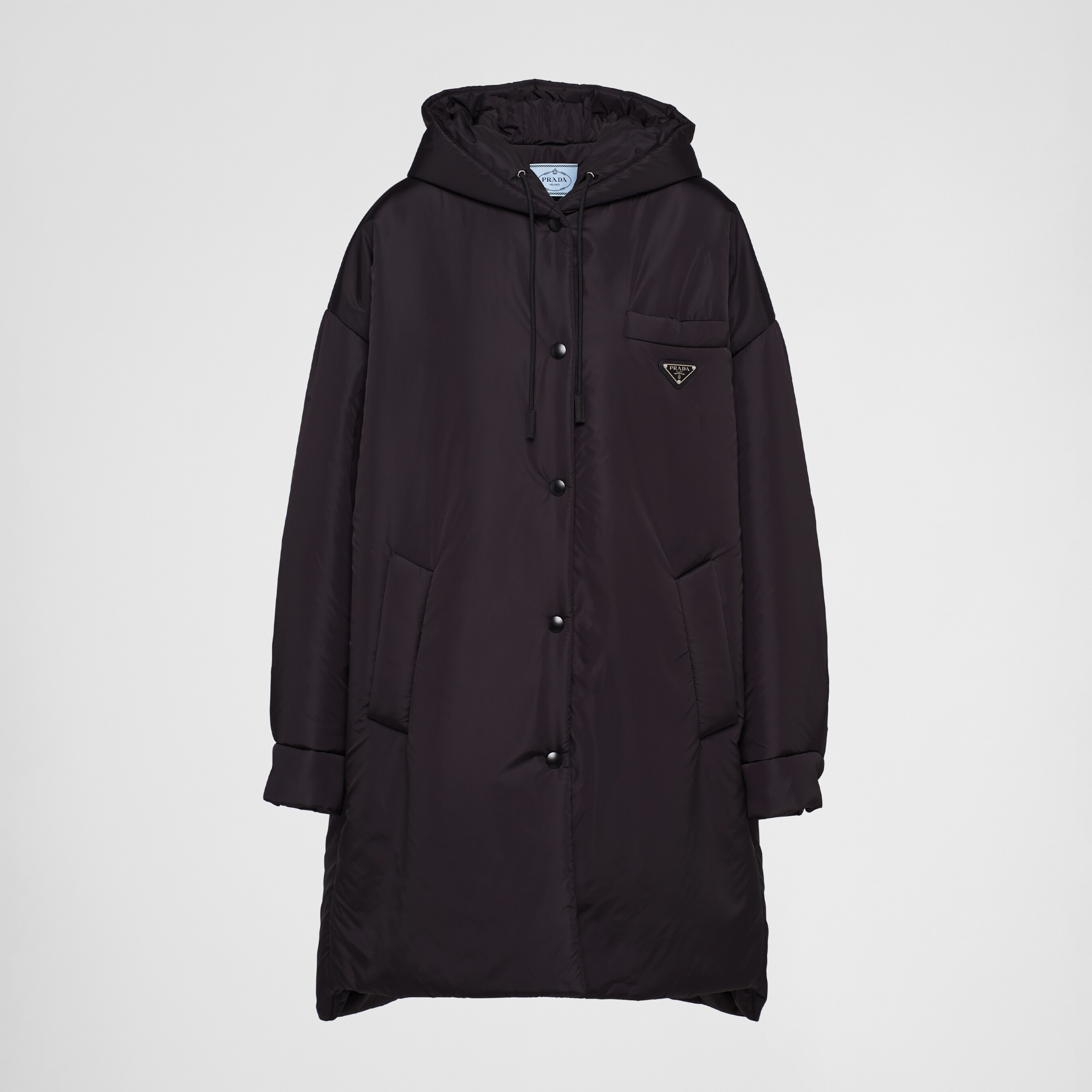 NIGO Prada Women's Autumn and Winter Triangle Logo Solid Color Recycled Nylon Single Breasted Long Hooded Long Sleeve Coat Jacket #nigo74582