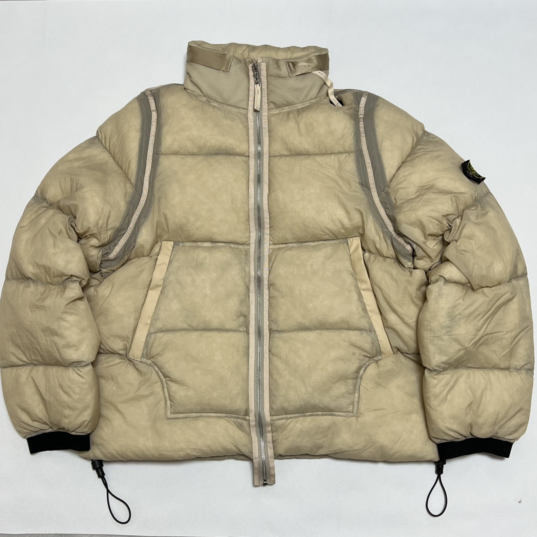 NIGO Stone Island Men's Fall And Winter White Hidden Hood Collar Zipper Long Sleeve Puffer Down Jacket #nigo74575