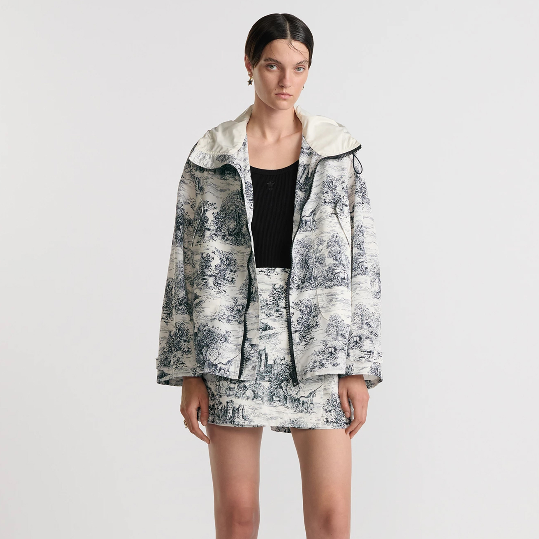NIGO Dior Women's Spring And Autumn Floral Print Zipper Loose Waterproof Hooded Jacket Casual High Waisted Shorts Ngvp #nigo9747