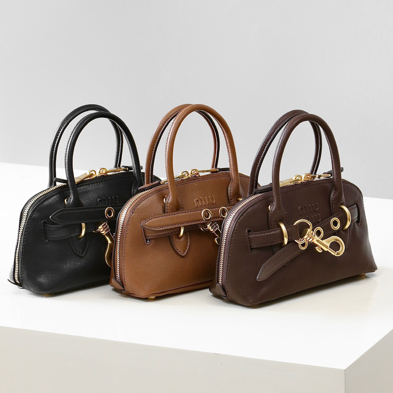 NIGO MiuMiu Aventure Nappa Women's Pure Color Embossed Letter Leather Shoulder Mini Tote Bag Bags #nigo74617