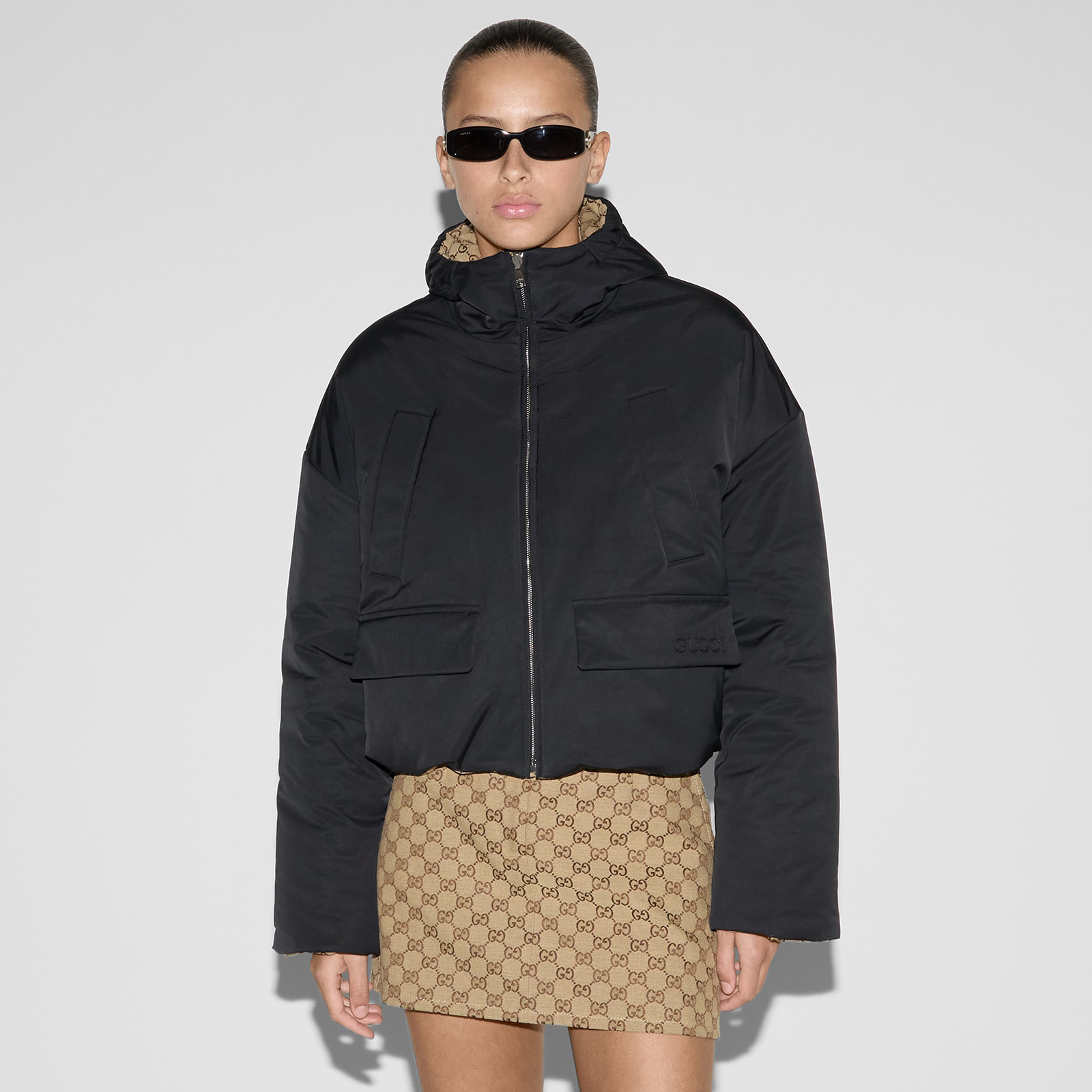 NIGO Gucci Women's Fall/Winter Solid Color Allover Printed Reversible Hooded Zipper Long Sleeve Cotton Jacket #nigo74588