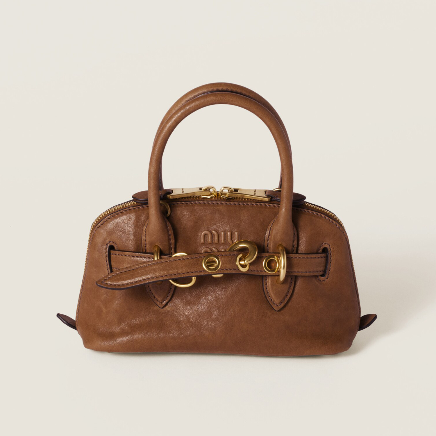 NIGO MiuMiu Aventure Nappa Women's Pure Color Embossed Letter Leather Shoulder Mini Tote Bag Bags #nigo74617