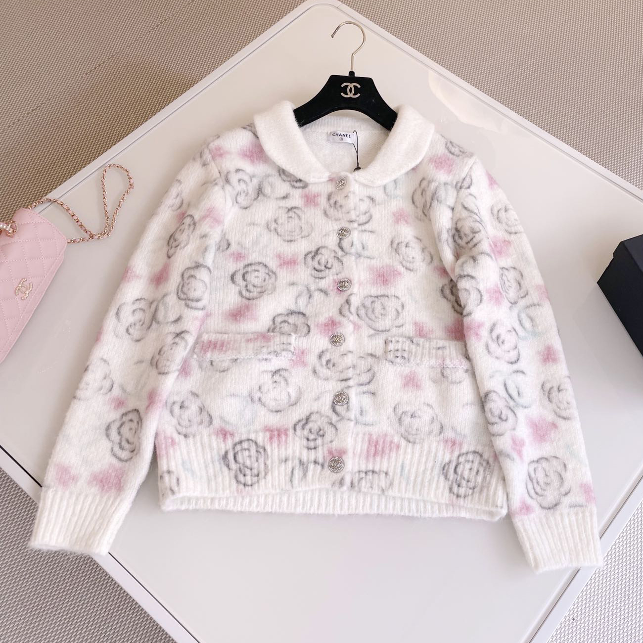 NIGO Chanel Women's Fall And Winter Floral Full Print Pattern Cashmere Single Breasted Long Sleeved Knit Jacket #nigo74614