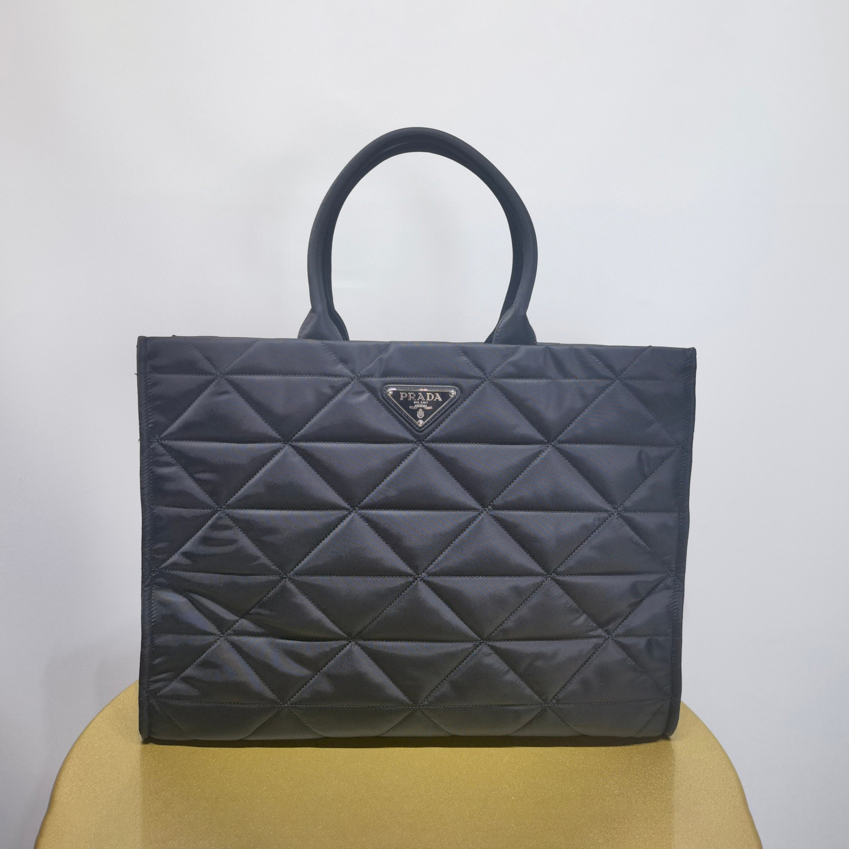 NIGO Prada Men's Solid Color Metal Triangle Label Quilted Design Recycled Nylon Tote Bag Handbag Bags #nigo74611