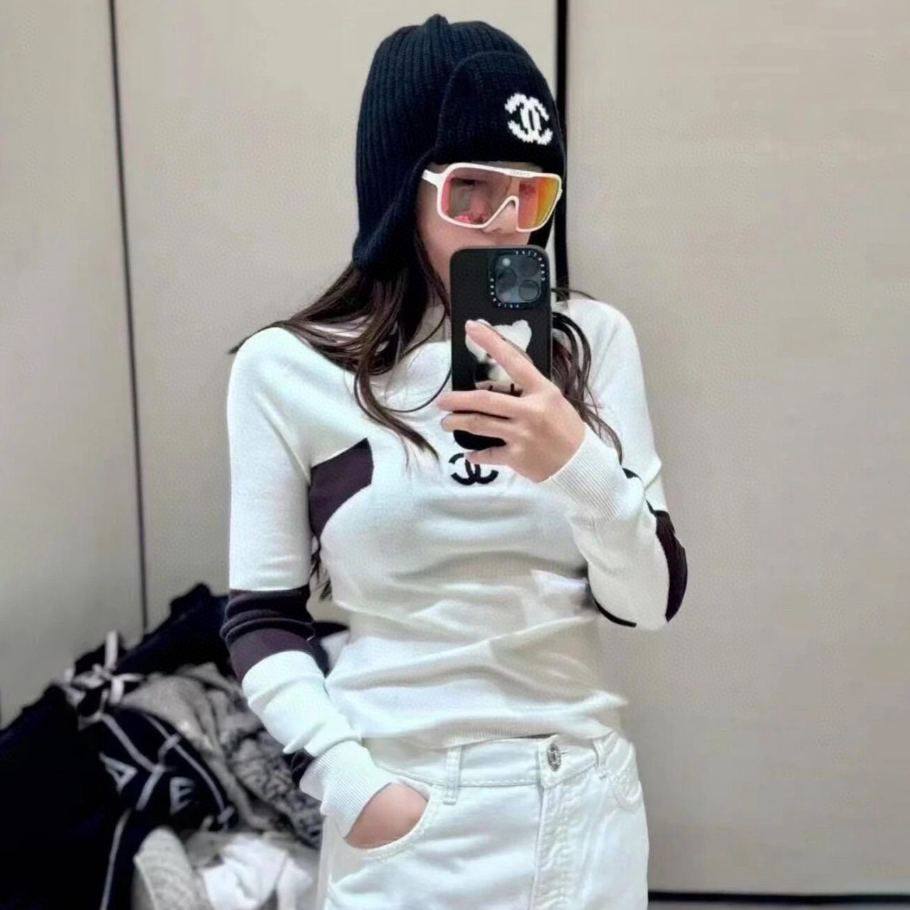 NIGO Chanel Women's Autumn and Winter Logo Decoration Color Blocking Long Sleeve Pullover Knitted Sweater #nigo74616