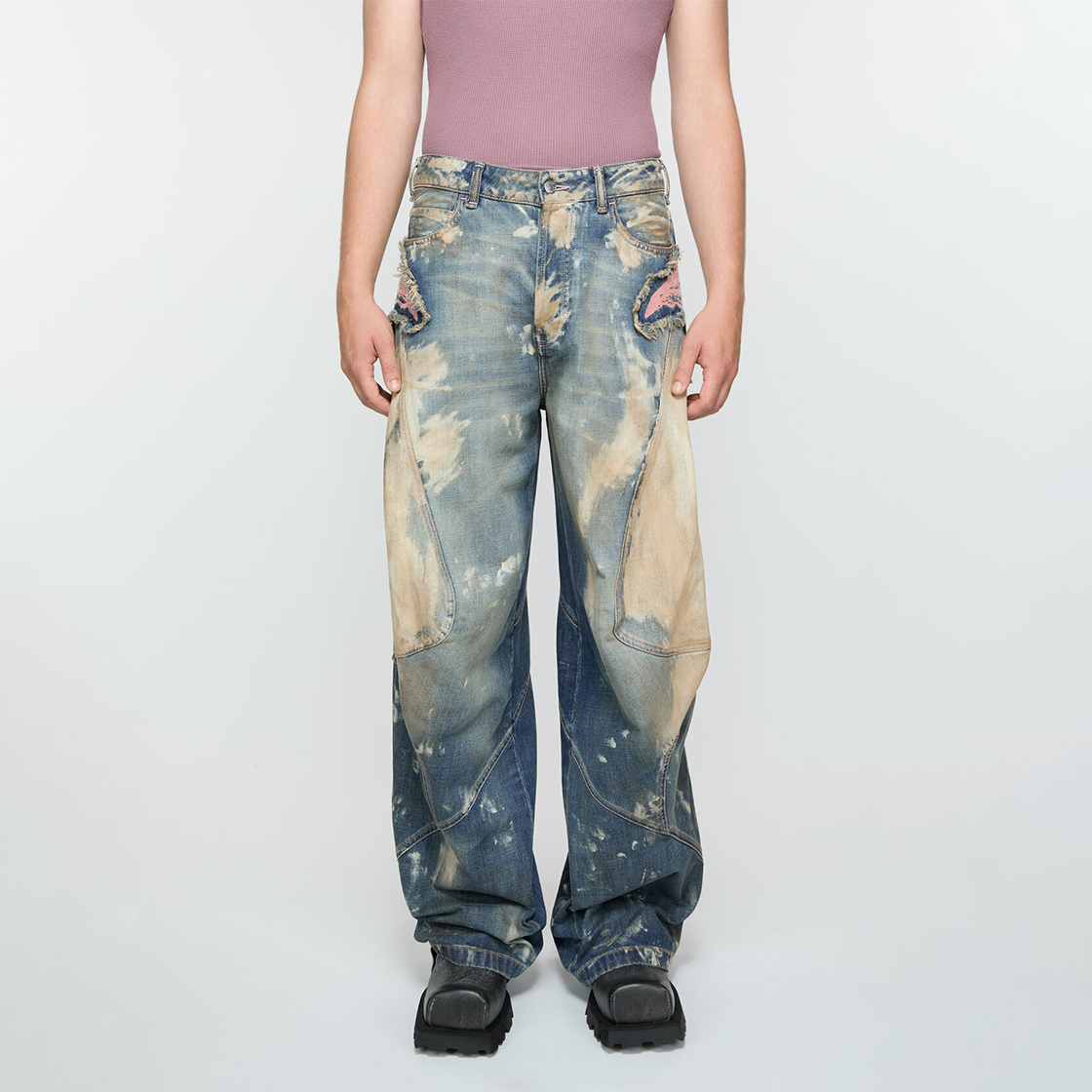 NIGO Acne Studios Men's Spring And Fall Logo Low Waist Cotton Loose Zipper Wide Leg Pants Casual Denim Pants Ngvp #nigo9748