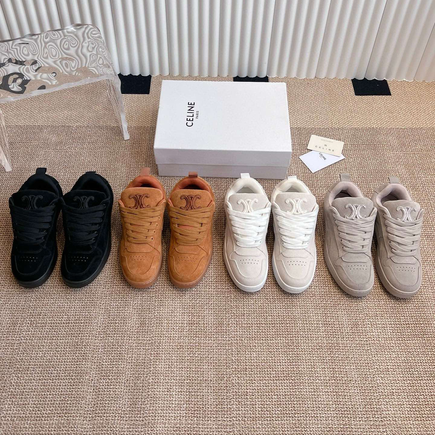 NIGO Celine Women's And Men's Retro Low Top Lace Up Solid Color Calf Leather Sneakers Casual Shoes #nigo74631