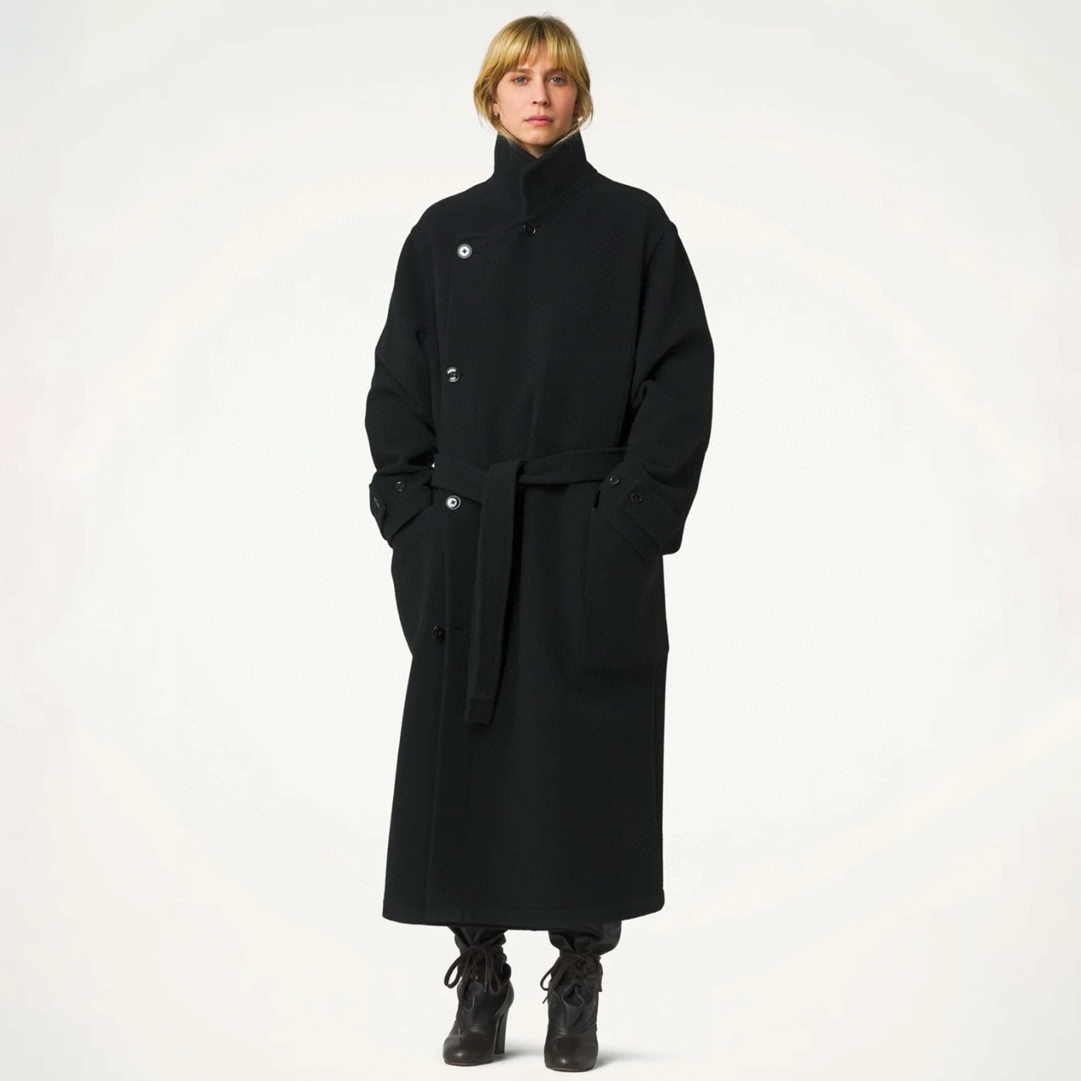 NIGO Lemaire Women's Men Temperament Fashion Cashmere Long Coat Autumn And Winter Single-breasted Jacket Black Simple Elegant Lapel Belt Tweed Coat Ngvp #nigo9757
