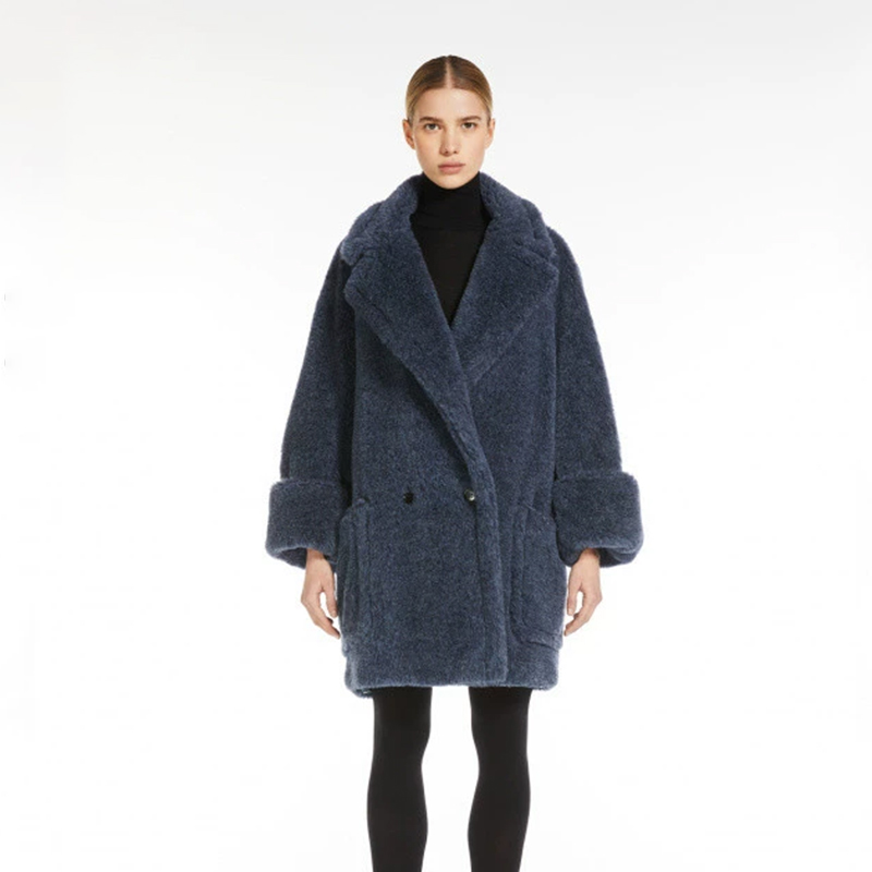 NIGO MaxMara Women's Autumn And Winter Solid Color Double Breasted Alpaca Hair Short Teddy Bear Long Sleeve Loose Coat Ngvp ﻿#nigo9754