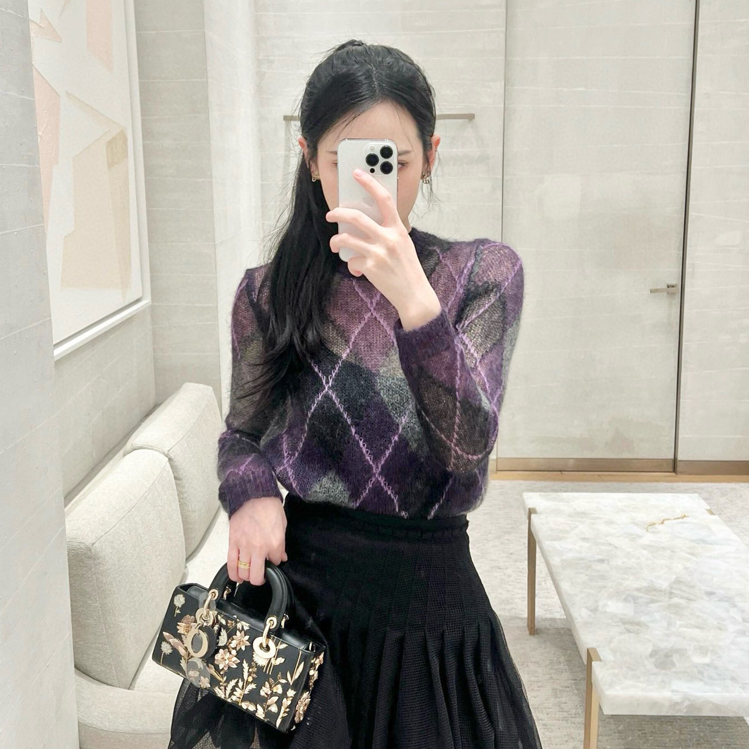 NIGO Dior Women's Spring & Autumn Mohair Colorblocking Embroidery Round Neck Long Sleeve Fitted Knitted Sweater Ngvp ﻿#nigo9752