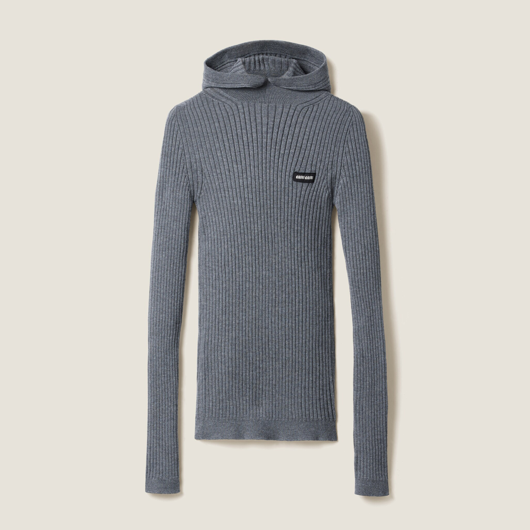 NIGO MiuMiu Women's Spring and Autumn Solid Color Wool High Neck Hooded Knitted Sweater #nigo74651