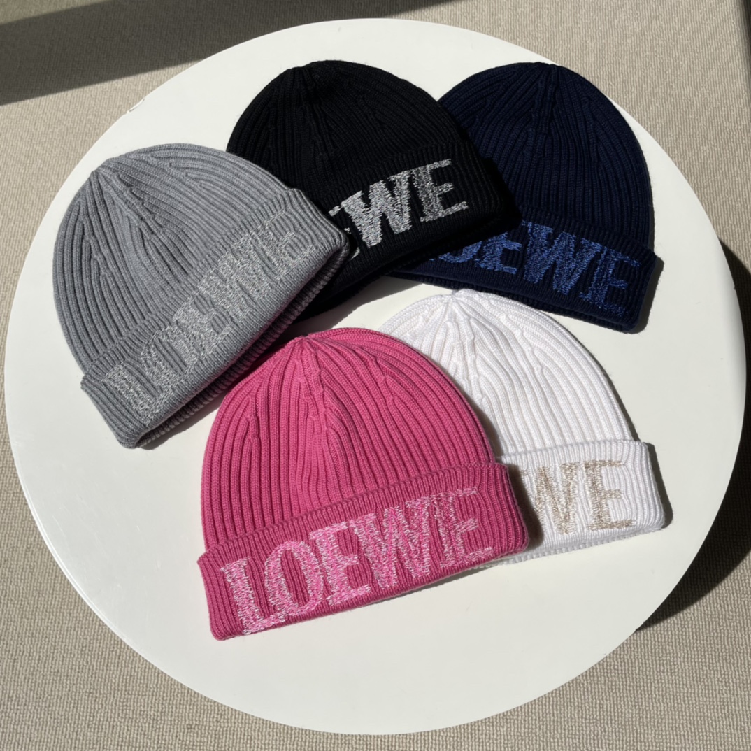 NIGO Loewe Women's Autumn and Winter Solid Color Embroidery Letter Printed Wool Knit Pompom Hat Cap #nigo74641