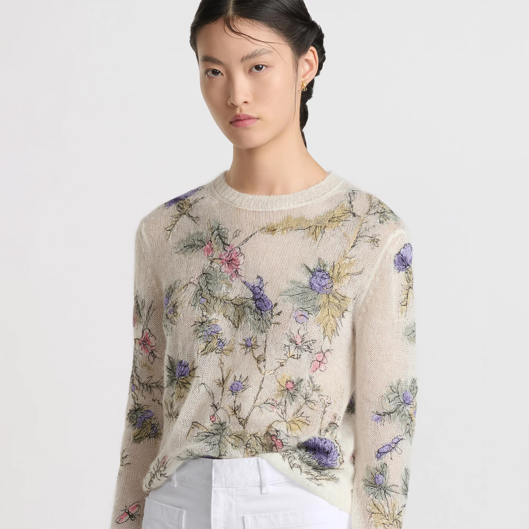 NIGO Dior Women's Spring, Autumn And Winter Floral Embroidery Long Sleeve Solid Color Mohair Round Neck Pullover Fitted Sweater Ngvp ﻿#nigo9753