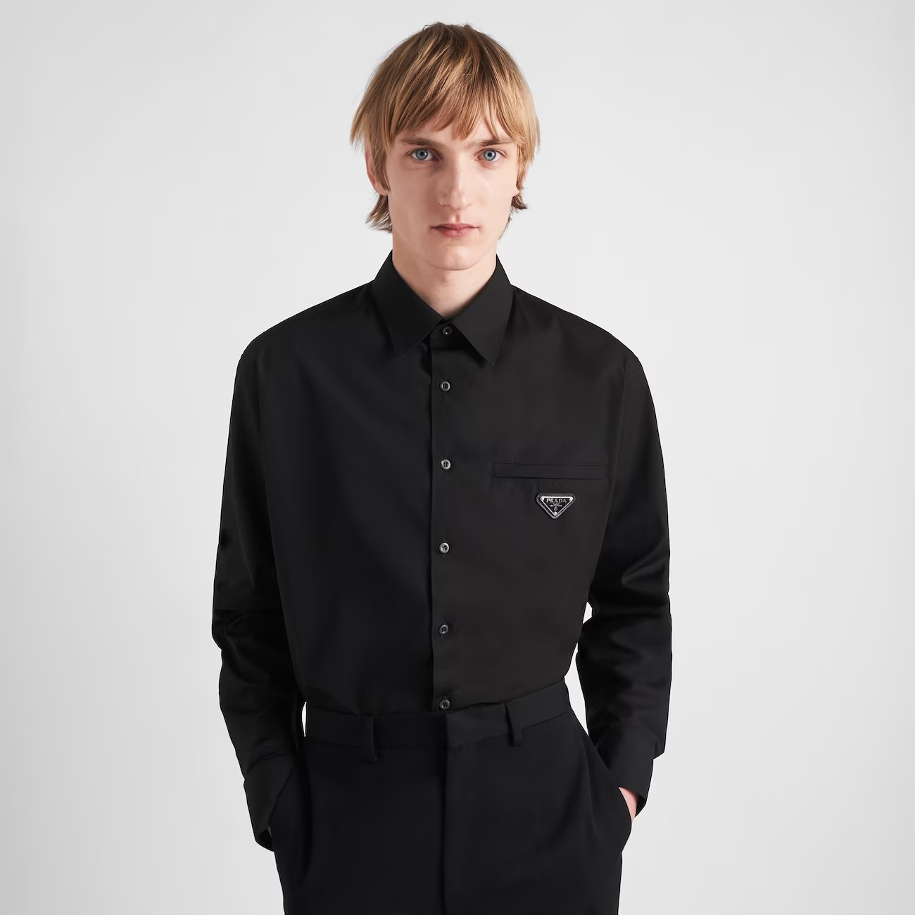 NIGO Prada Men's Spring And Autumn Solid Color Recycled Fiber Nylon Single Breasted Long Sleeved Shirt #nigo74639