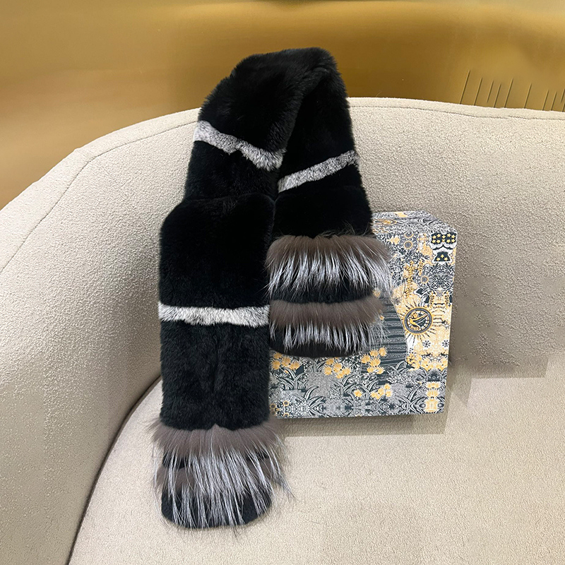 NIGO Women's Autumn And Winter Color Blocking Fashion Chestnut Rat Rabbit Fur Silver Fox Fur Scarf Accessories Ngvp #nigo9763