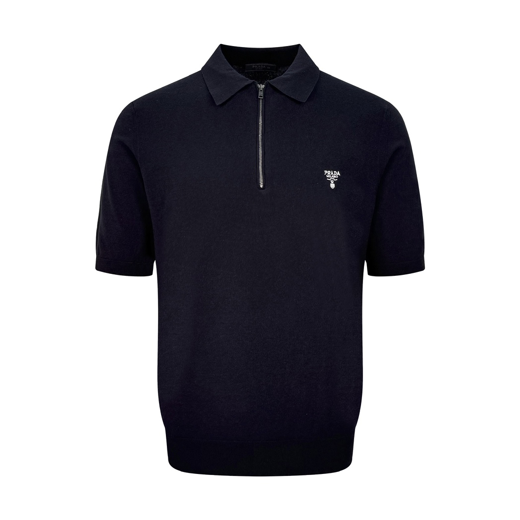 NIGO Prada Men's Summer Solid Color Logo Embroidery Zipper Neck Short Sleeve Polo Shirt T-Shirt #nigo74655