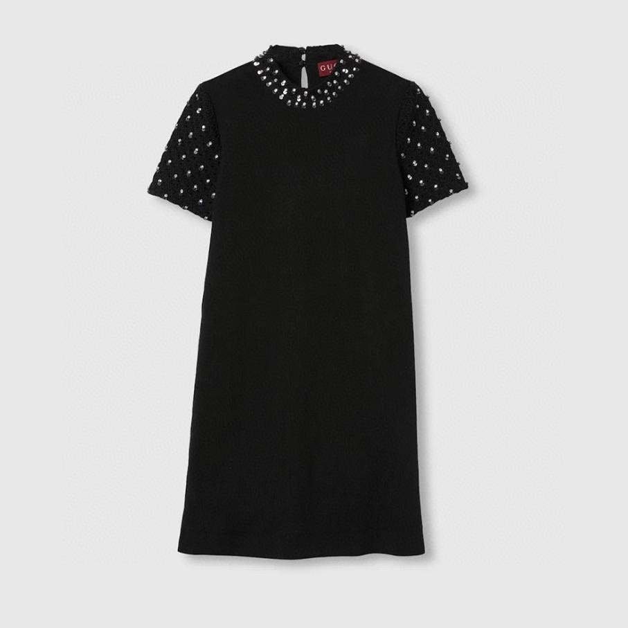 NIGO Gucci Women's Summer Solid Color Round Neck Beaded Rhinestone Embroidery Short Sleeve Knit Dresses Ngvp #nigo9759