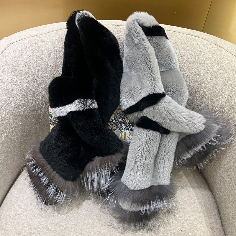 NIGO Women's Autumn And Winter Color Blocking Fashion Chestnut Rat Rabbit Fur Silver Fox Fur Scarf Accessories Ngvp #nigo9763