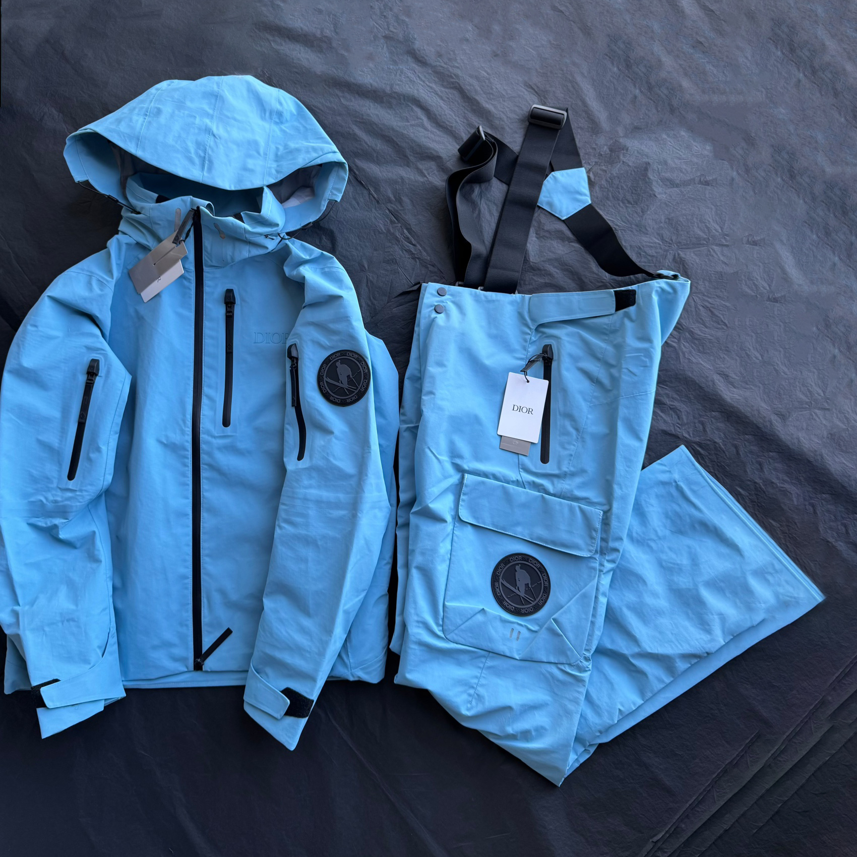 NIGO Dior Men's Autumn and Winter Solid Color Waterproof Windproof Hooded Zipper Long Sleeve Ski Suit Zipper Back Ski Pants Suit Set #nigo74661